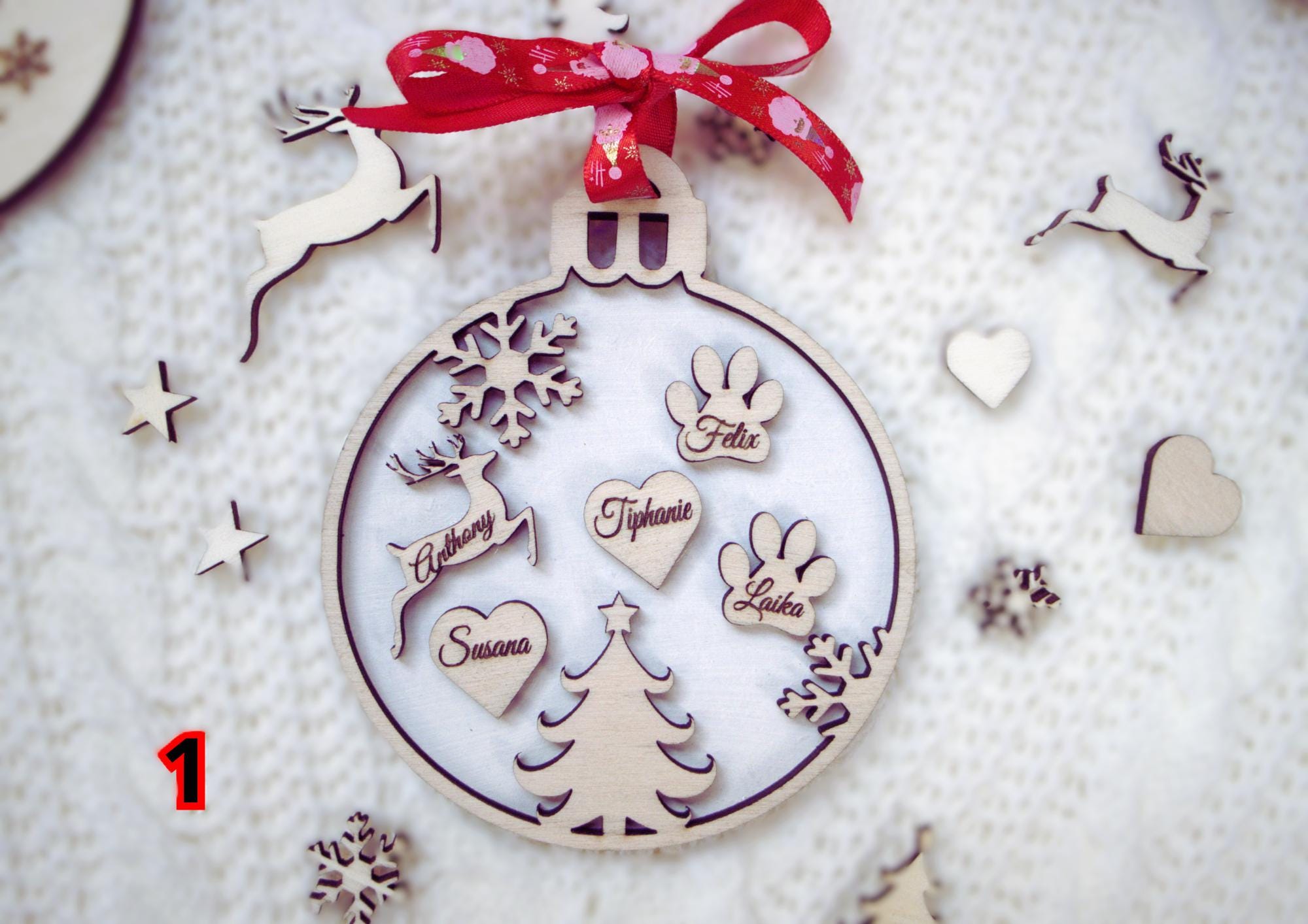 Personalized Christmas ball family Engraved first names & color of your choice Ornament