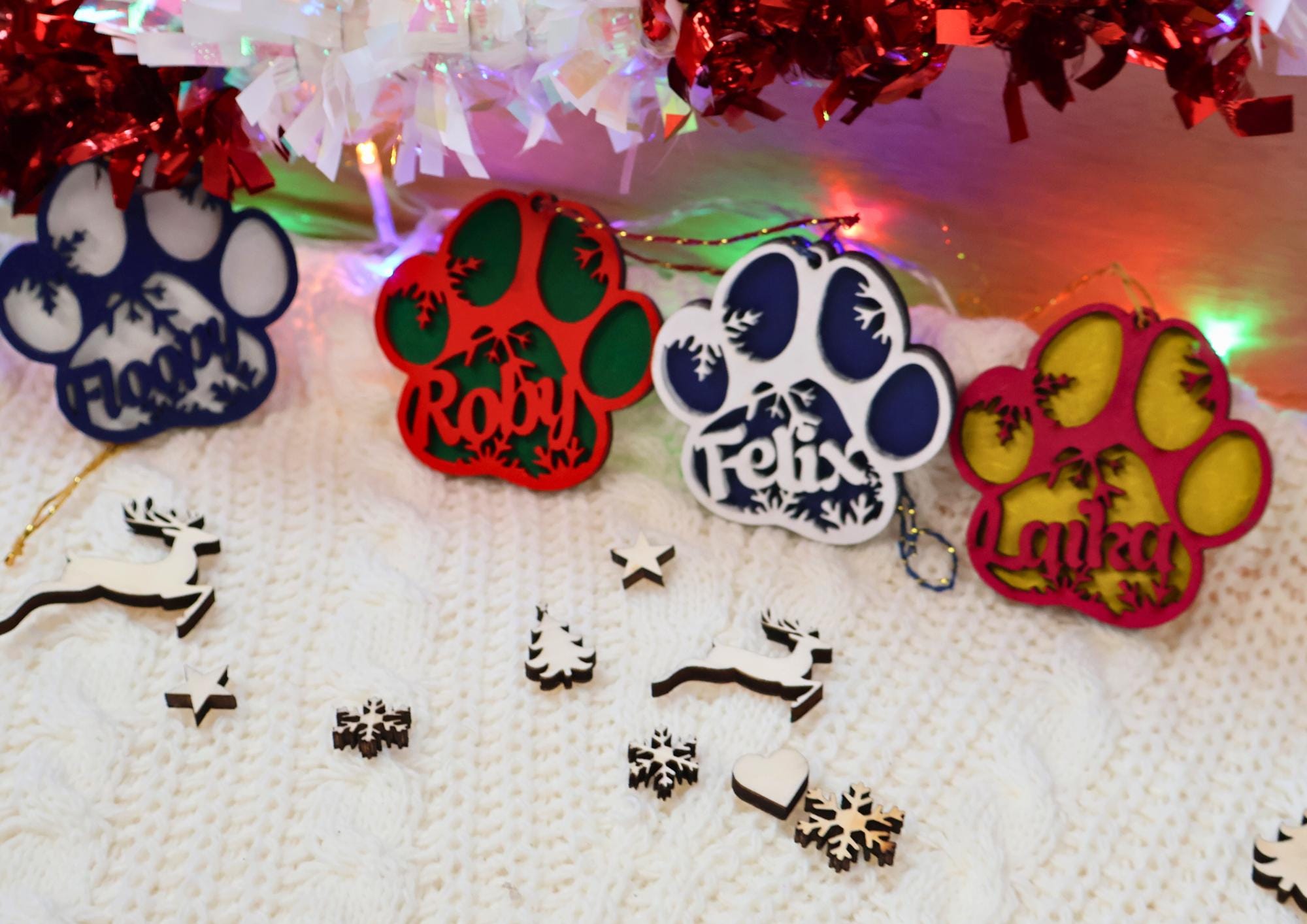 Boule de Noël personnalisée animaux Ornement de Noël avec prénom pour chien & chat Décoration Noël
