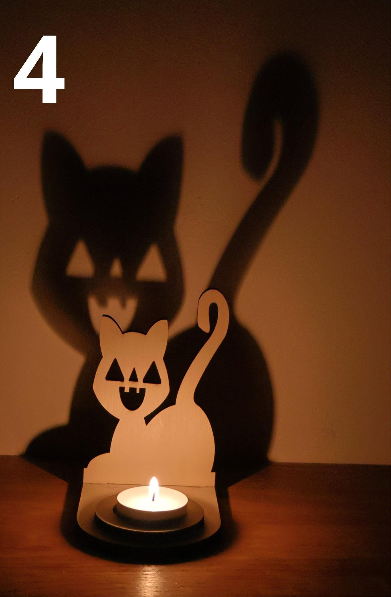 décoration halloween Support Bougie Halloween Chat Ombre Magique