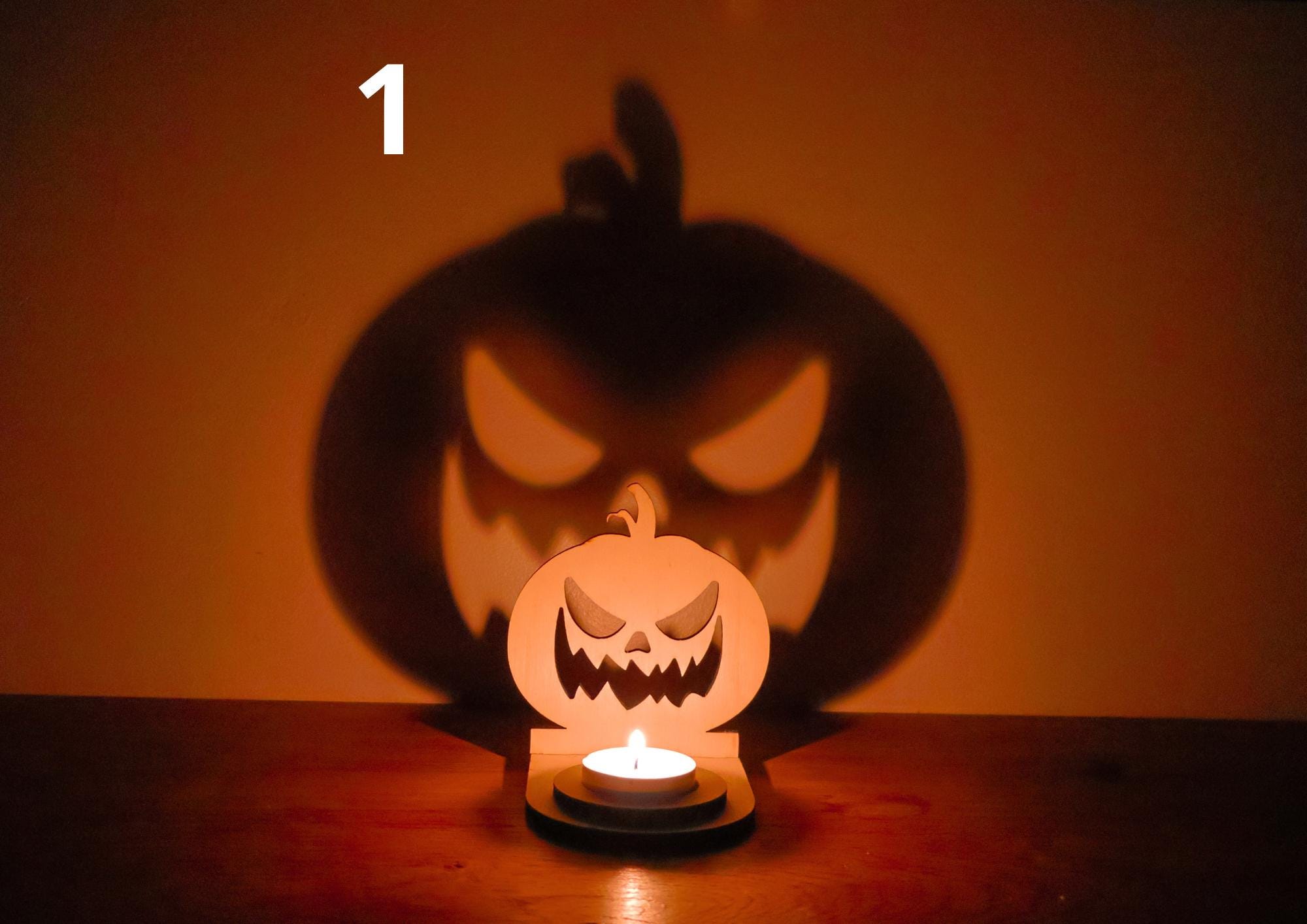 Décoration Halloween en bois Support Bougie Citrouille Ombre Magique Déco Fête & Cadeau