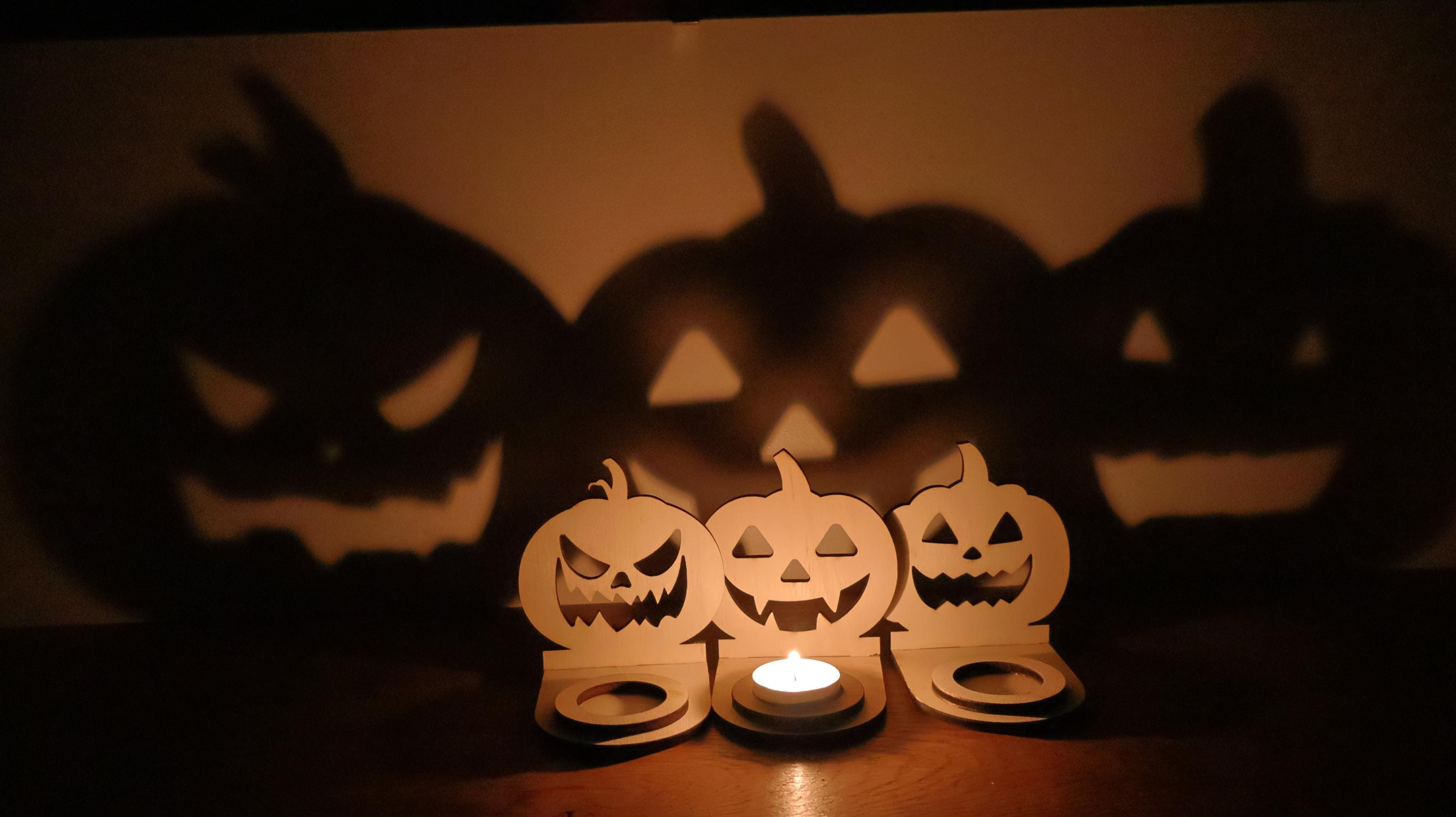 Décoration Halloween en bois Support Bougie Citrouille Ombre Magique Déco Fête & Cadeau