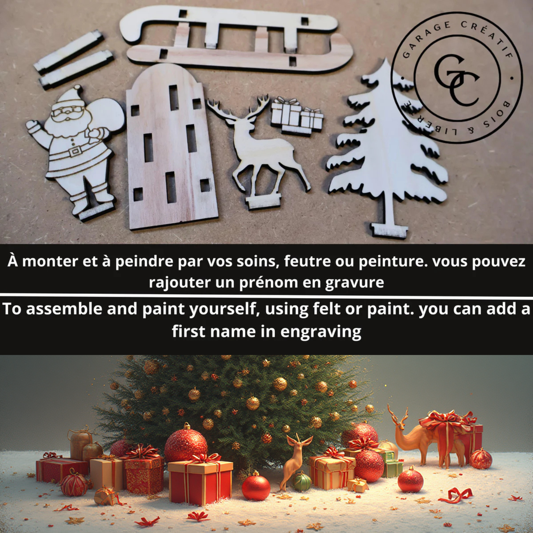 Traîneau de Noël en bois