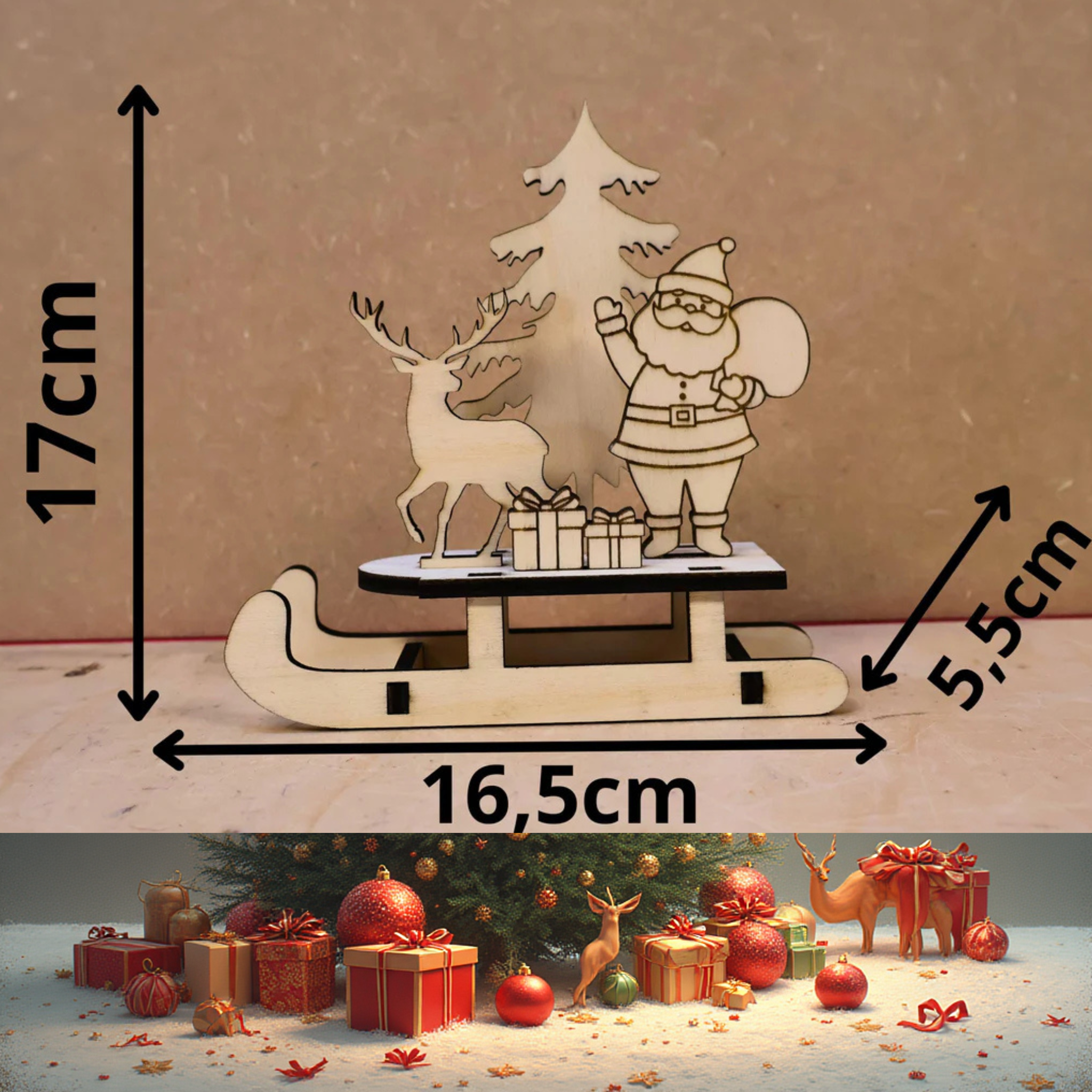 Traîneau de Noël en bois