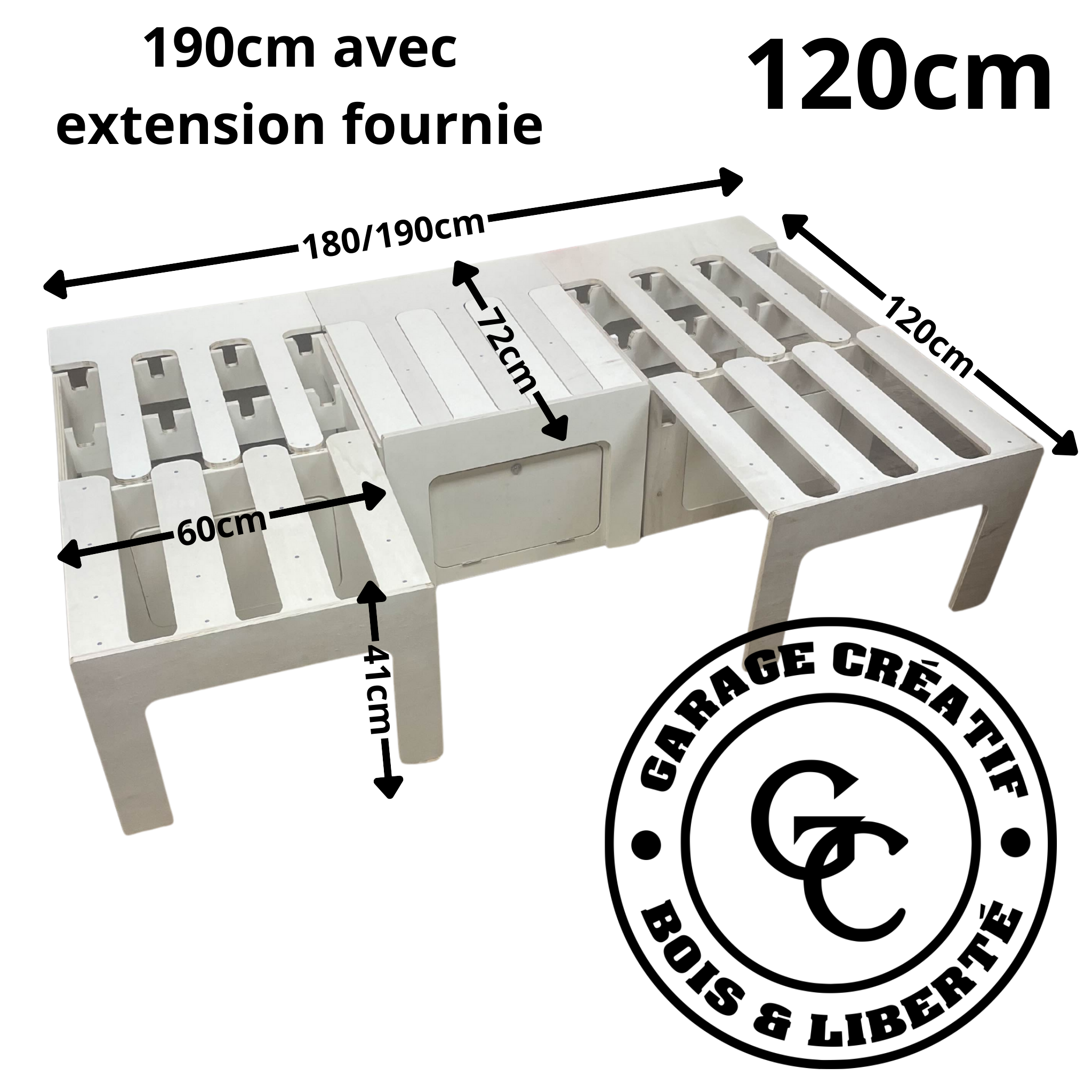 Lit peigne en bois pour van aménagé Modulaire & rangement L120cm