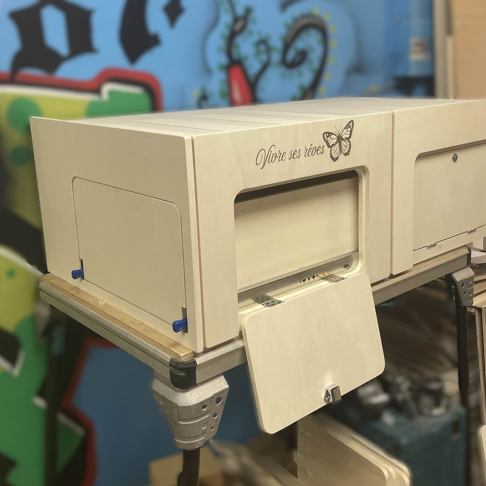 Lit peigne en bois pour van aménagé Modulaire & rangement L140cm