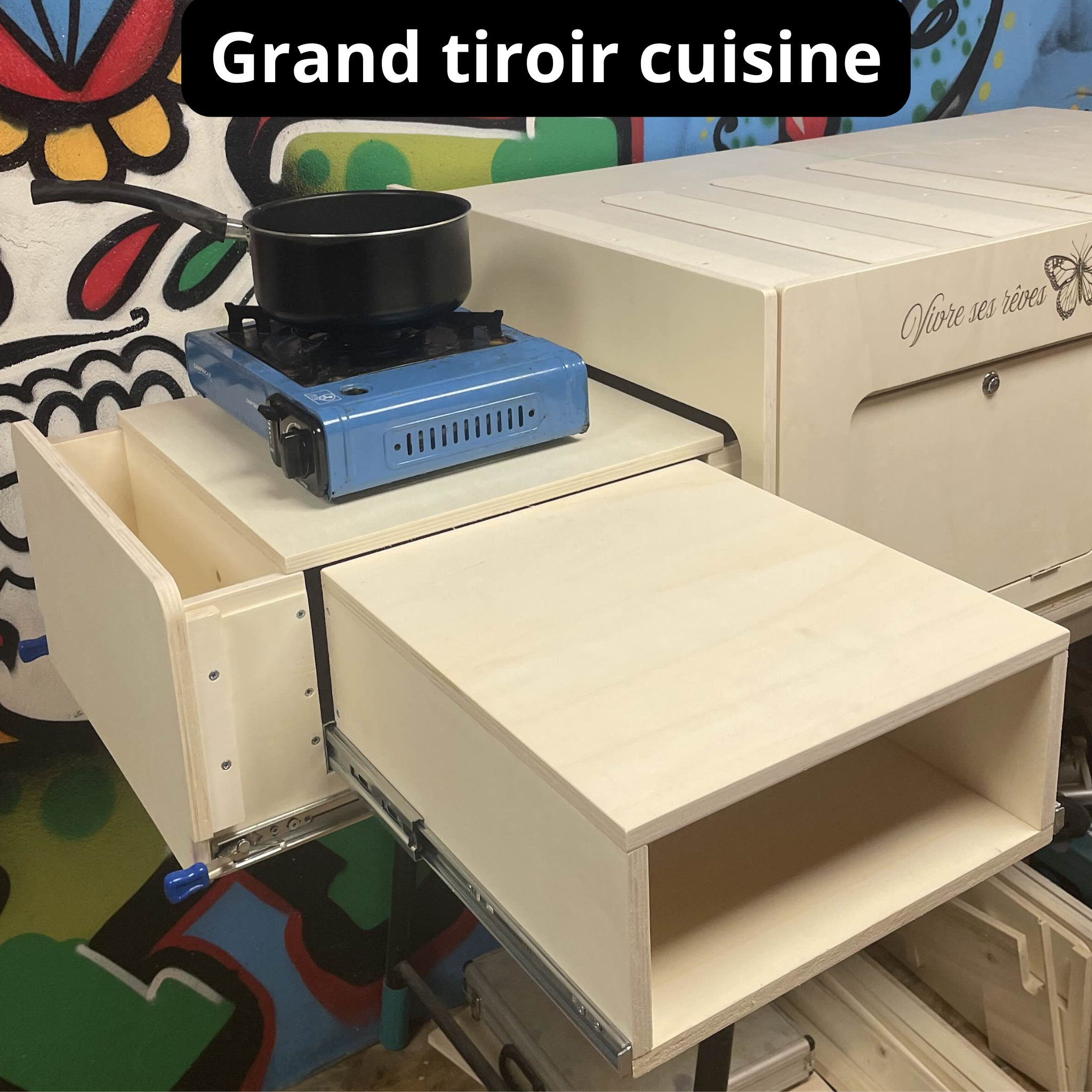 Lit peigne en bois pour van aménagé Modulaire & rangement L140cm