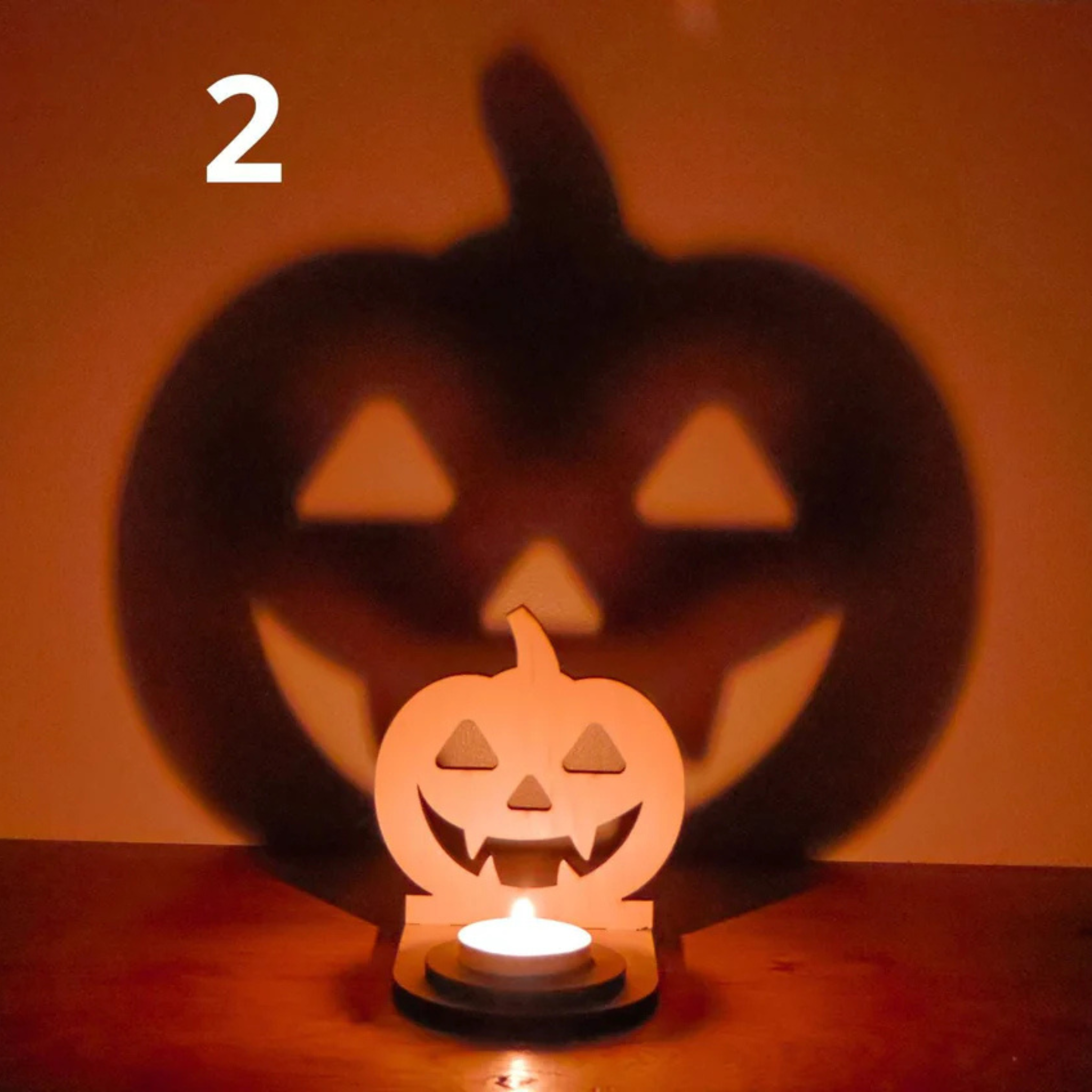 Décoration Halloween en bois Support Bougie Citrouille Ombre Magique