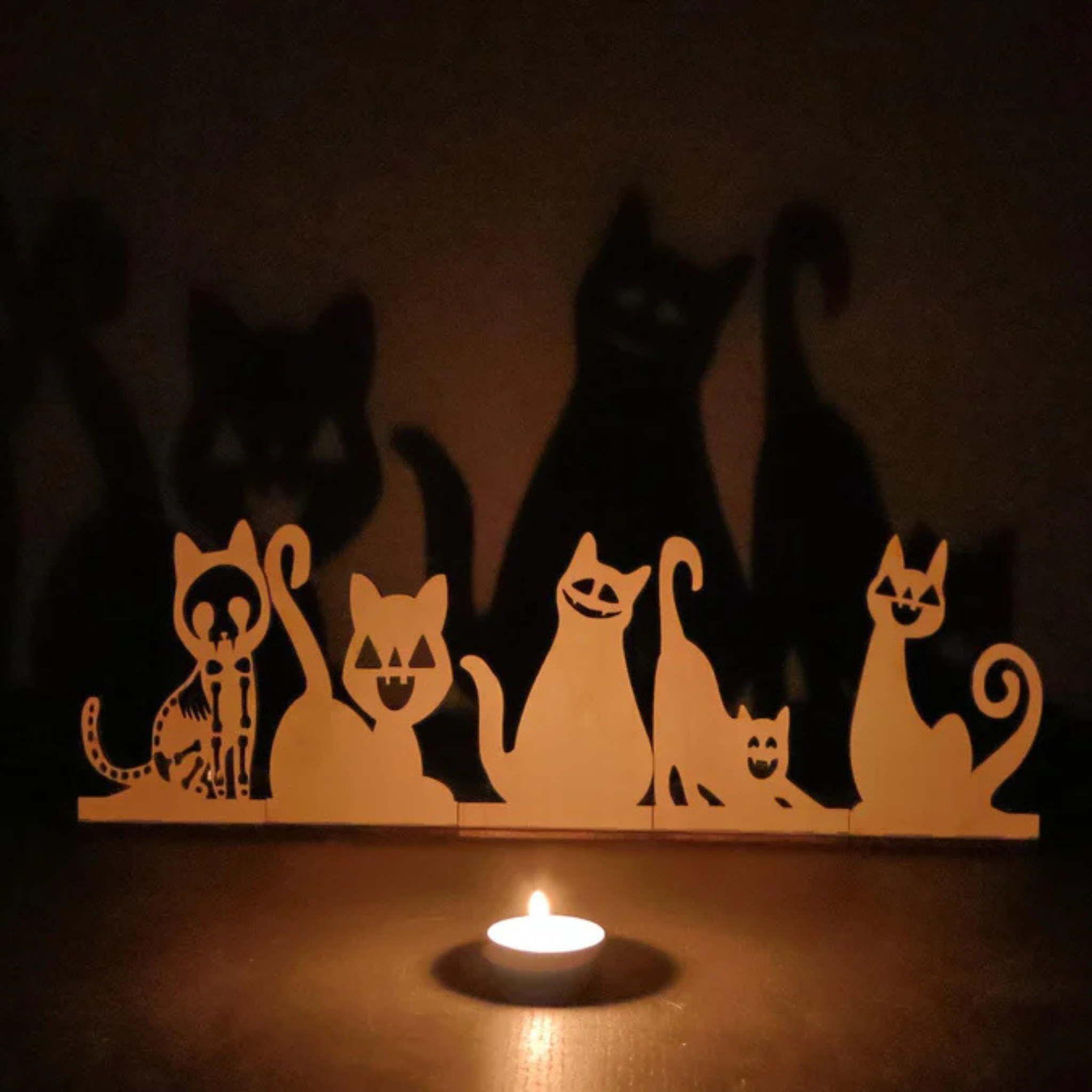 décoration halloween Support Bougie Halloween Chat Ombre Magique