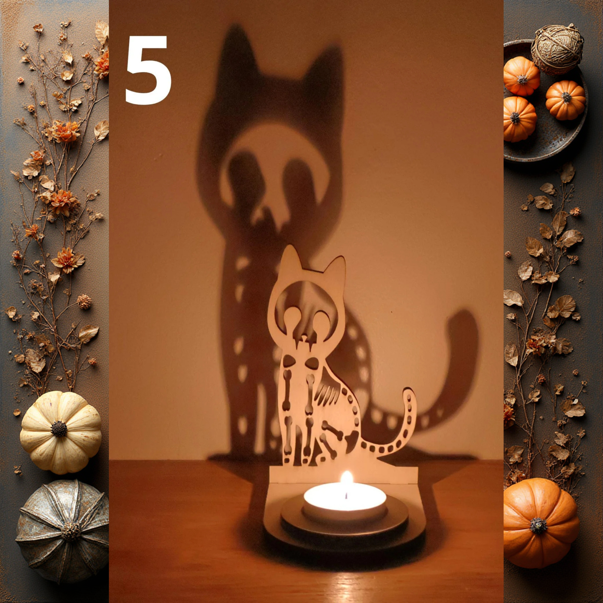 décoration halloween Support Bougie Halloween Chat Ombre Magique