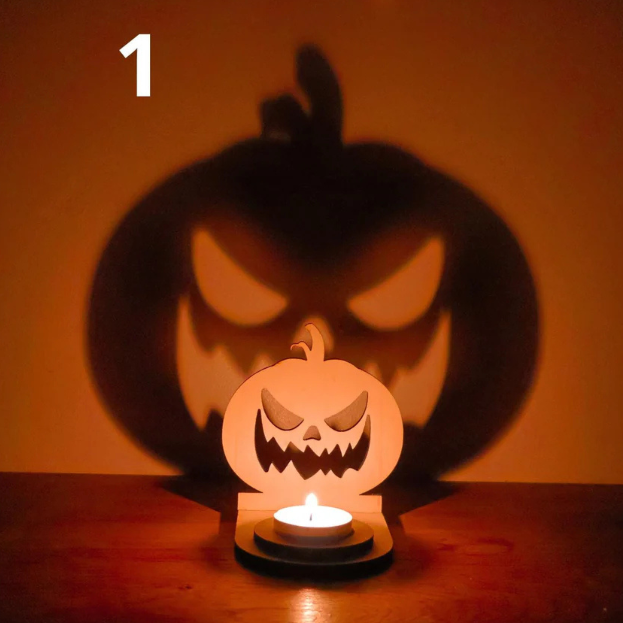 Décoration Halloween en bois Support Bougie Citrouille Ombre Magique