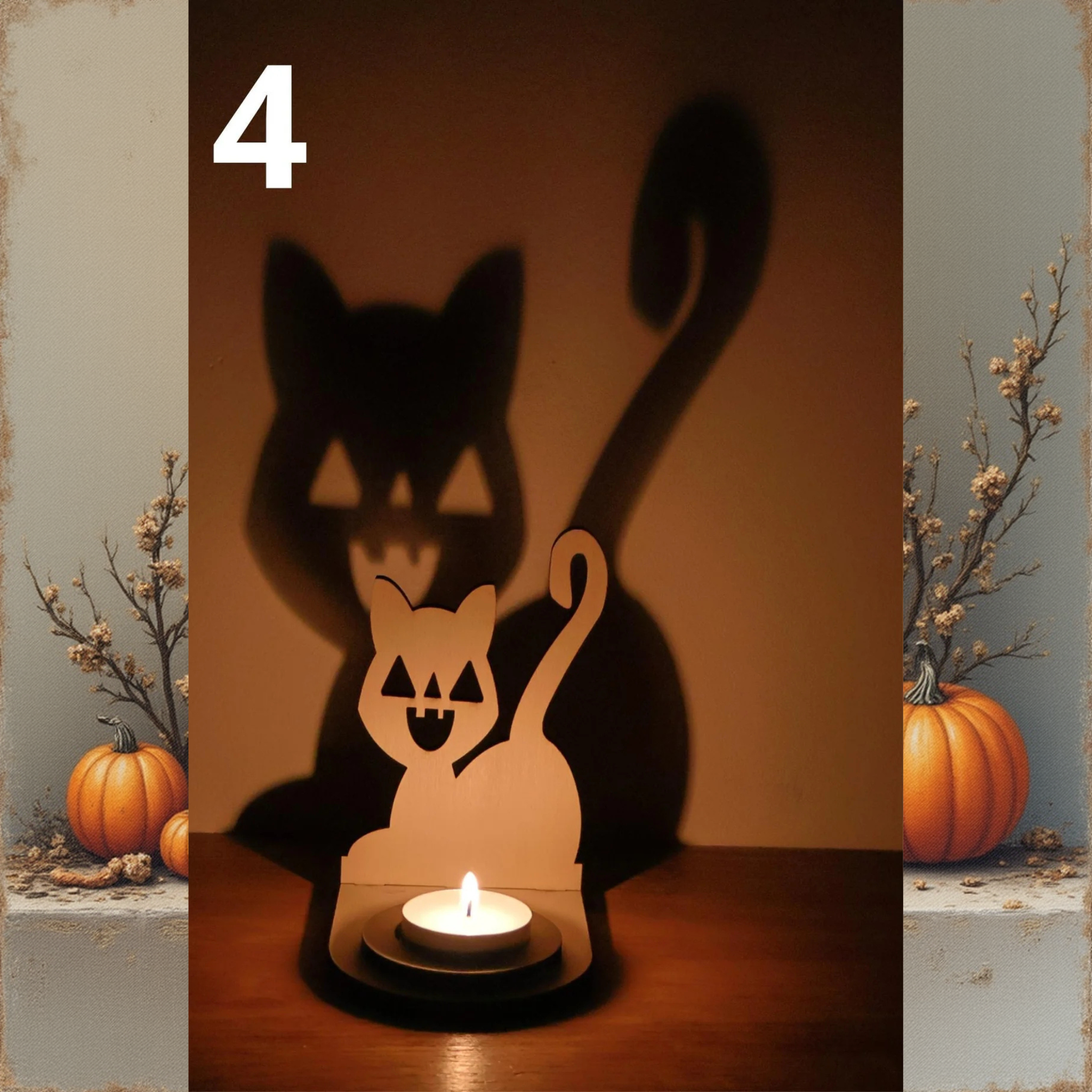 décoration halloween Support Bougie Halloween Chat Ombre Magique