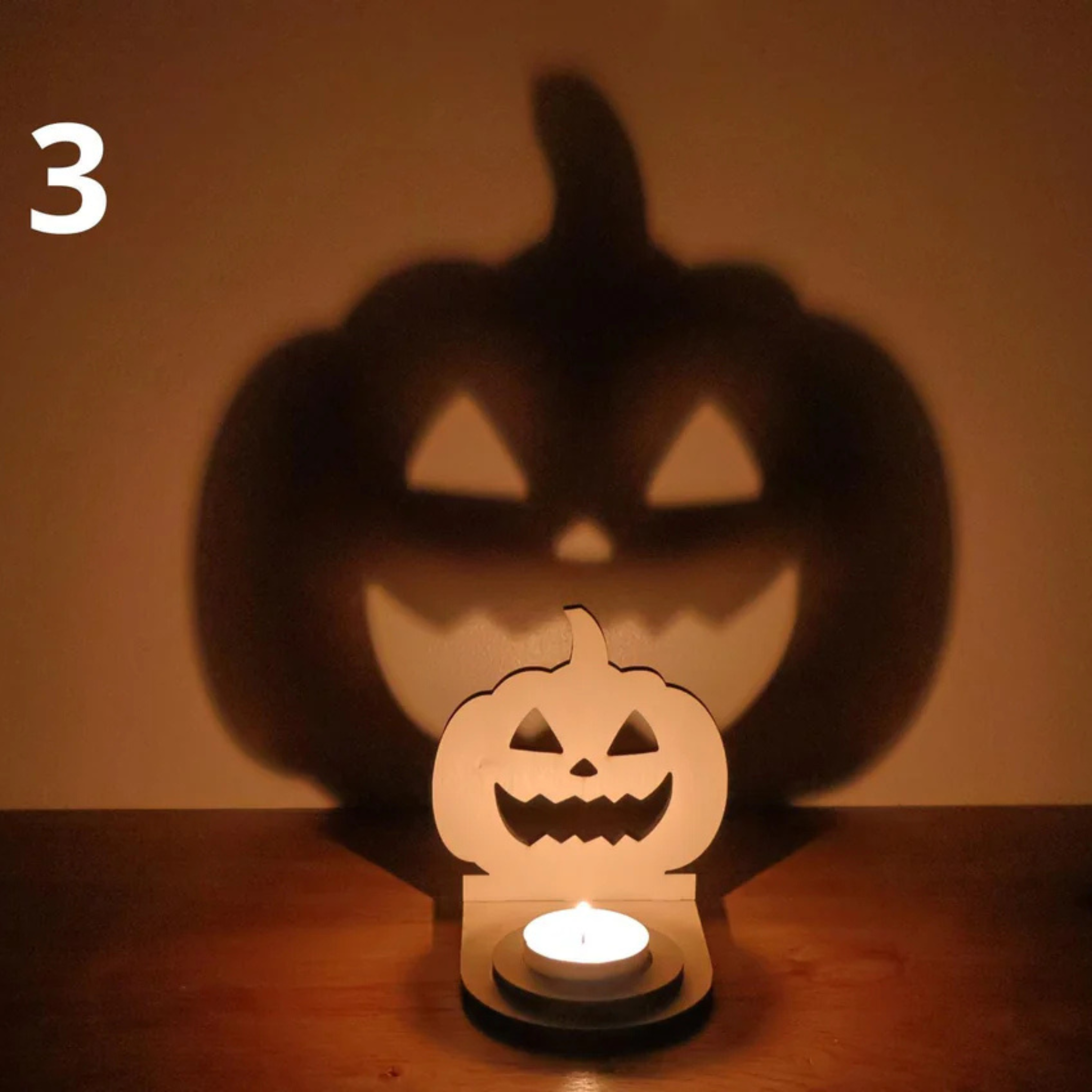 Décoration Halloween en bois Support Bougie Citrouille Ombre Magique
