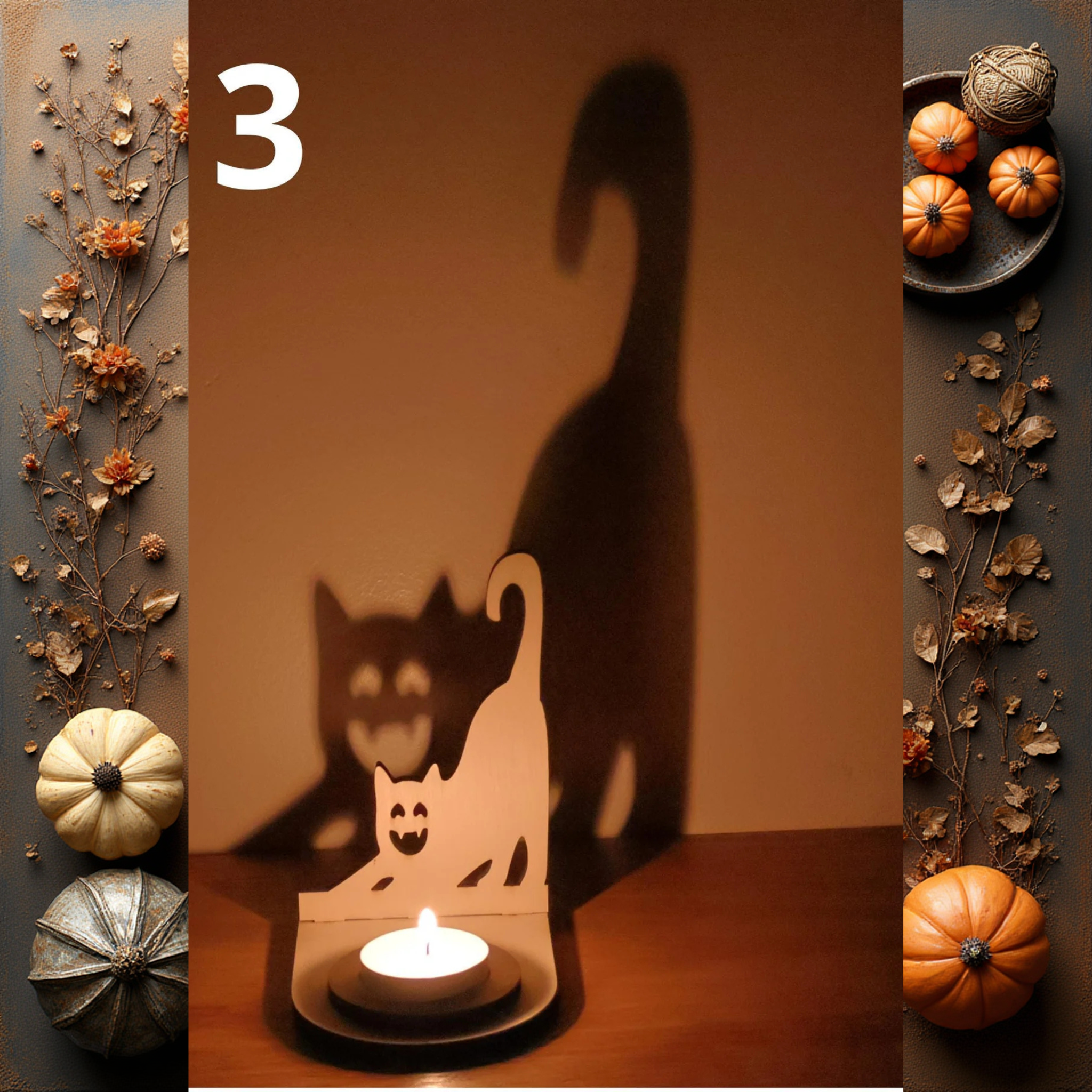 décoration halloween Support Bougie Halloween Chat Ombre Magique