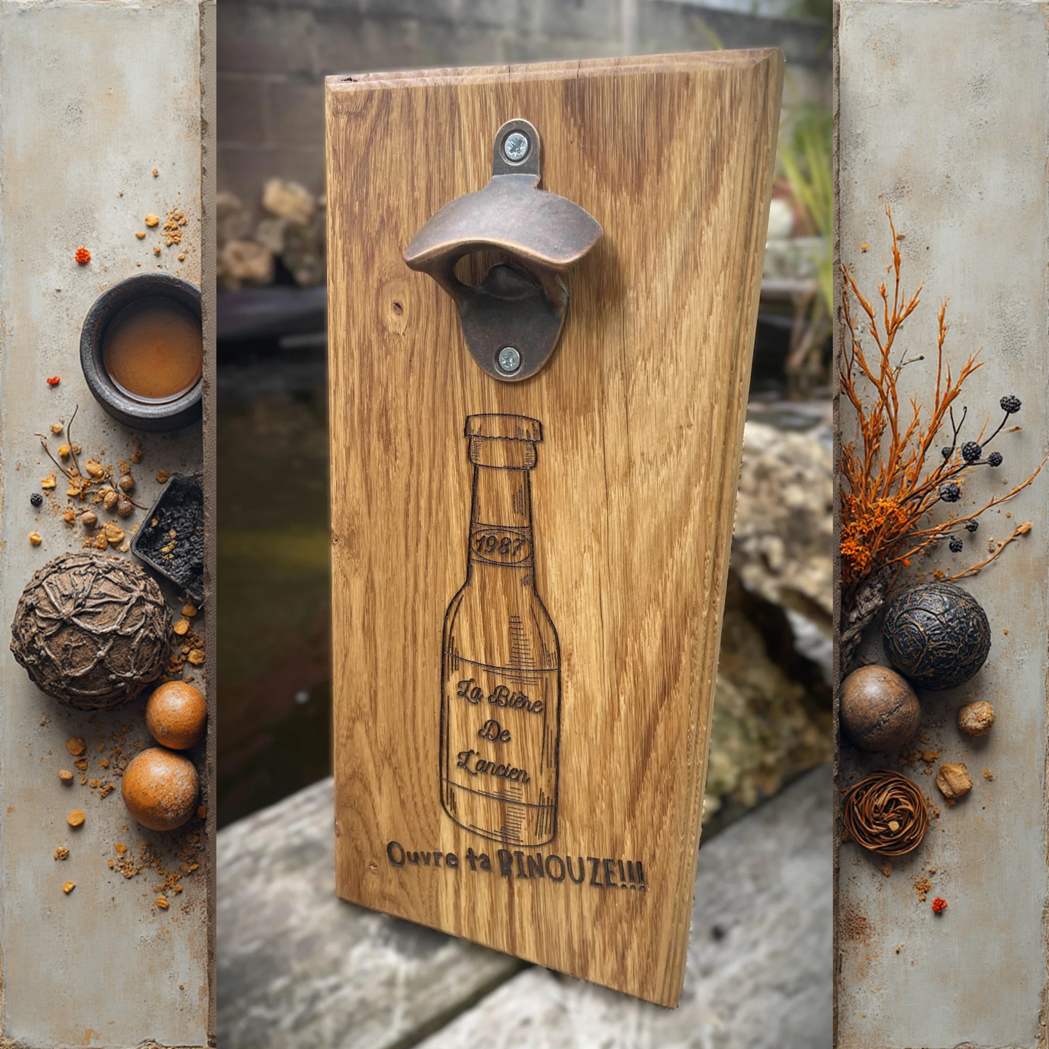 Décapsuleur mural personnalisé en chêne massif