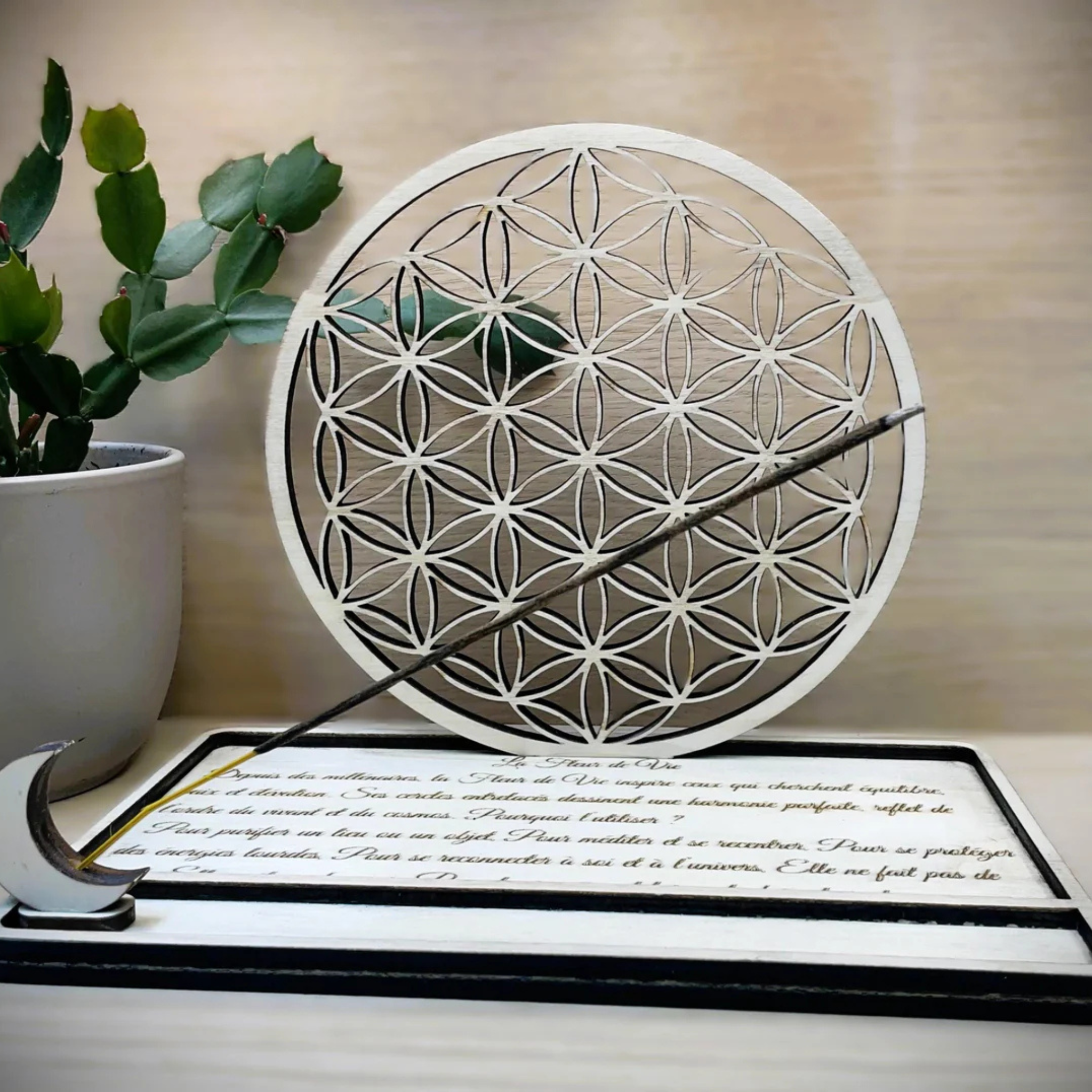 Porte encens, Fleur de Vie en bois