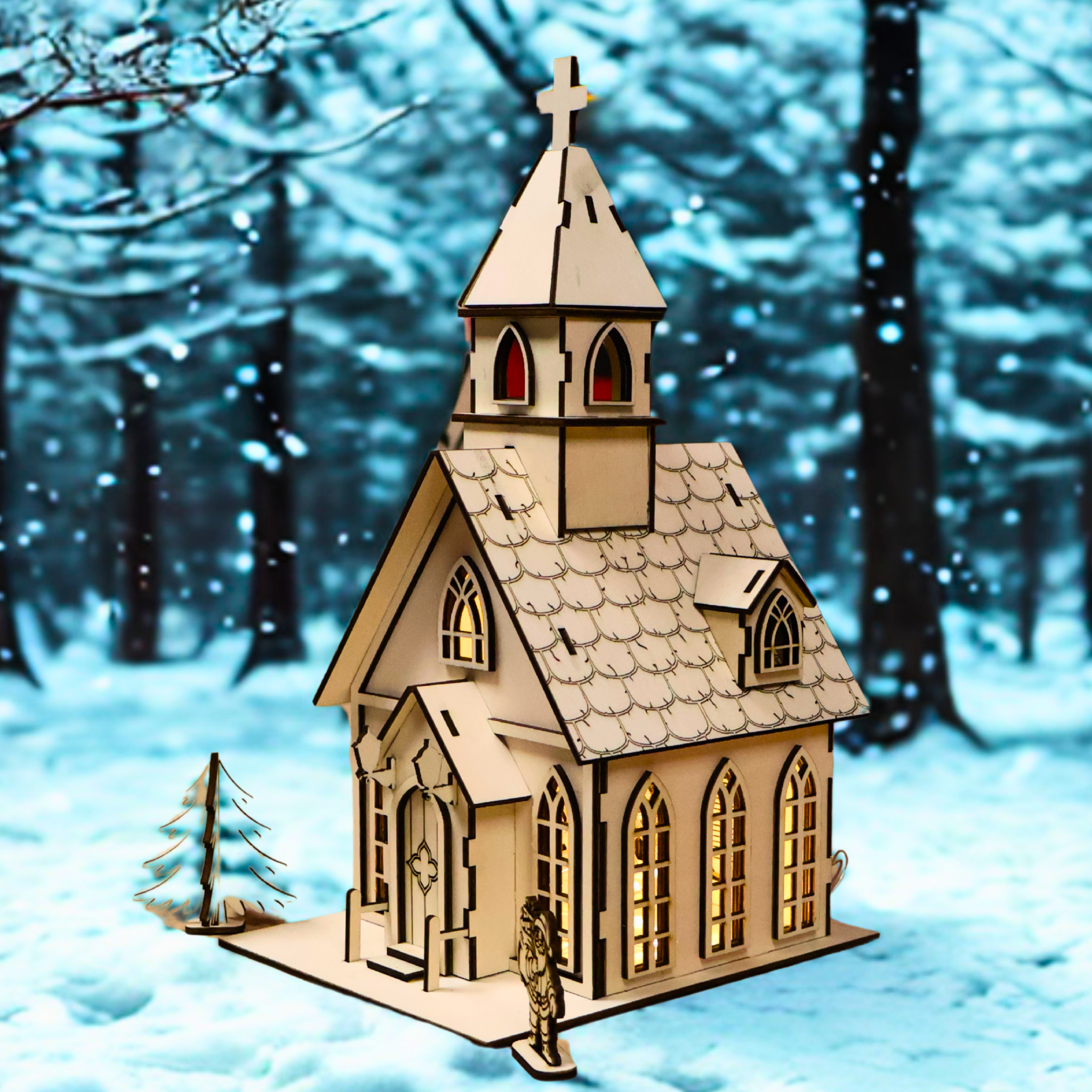 Église de Noël en bois artisanale