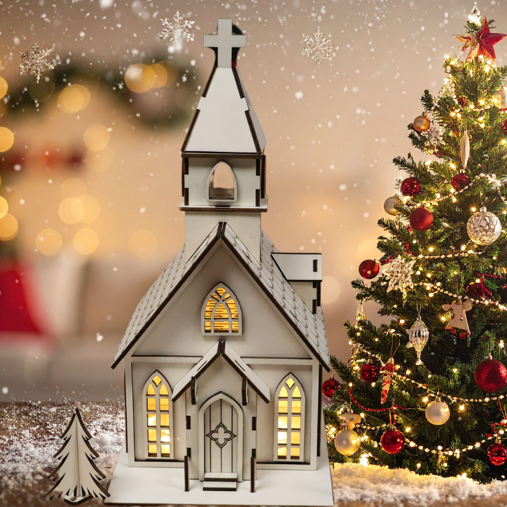 Église de Noël en bois artisanale