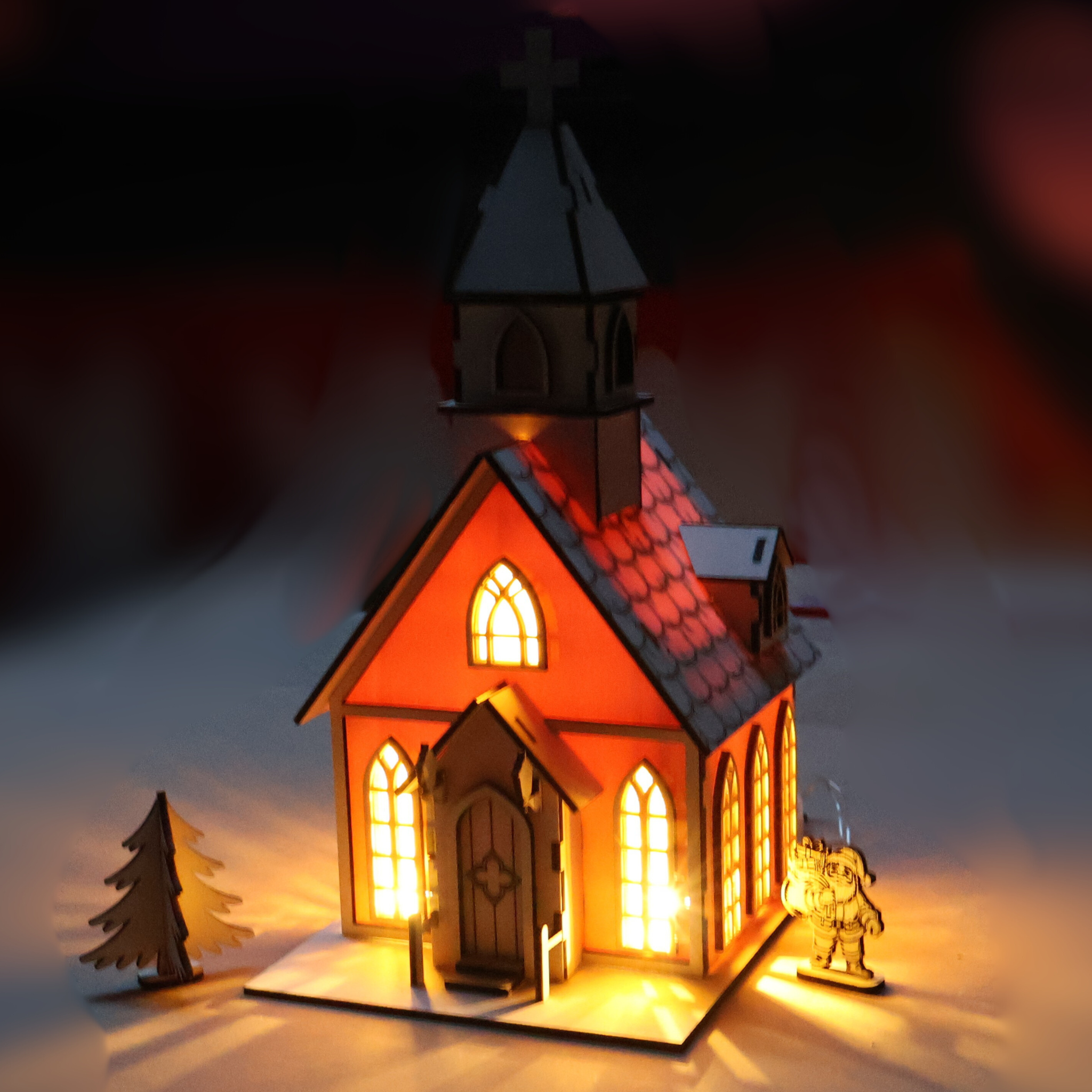 Église de Noël en bois artisanale