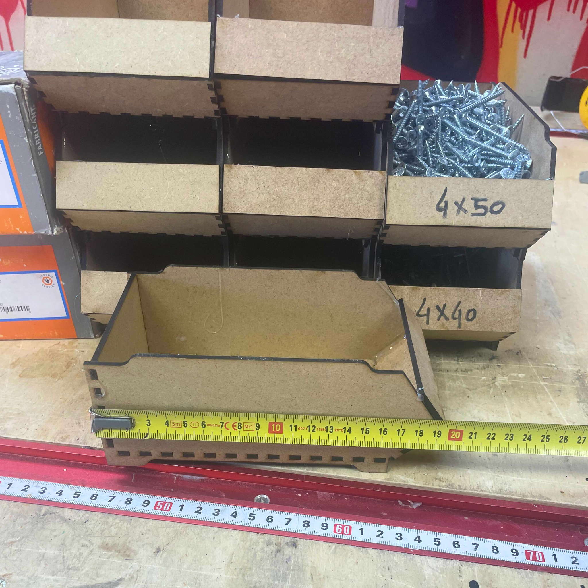 Lot de 5 Bacs à bec en bois MDF, Organisateur d'atelier empilable pour vis et quincaillerie, Découpe Laser