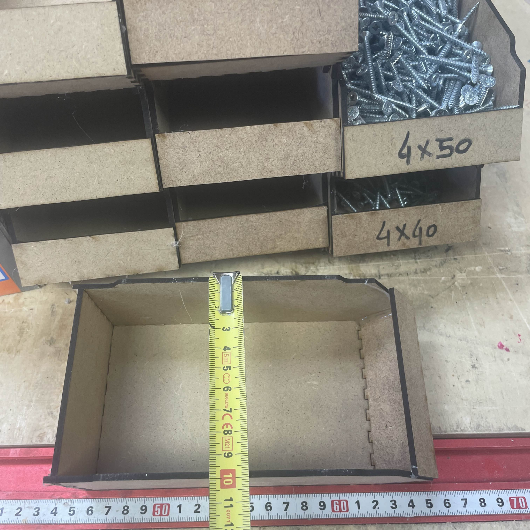 Lot de 5 Bacs à bec en bois MDF, Organisateur d'atelier empilable pour vis et quincaillerie, Découpe Laser