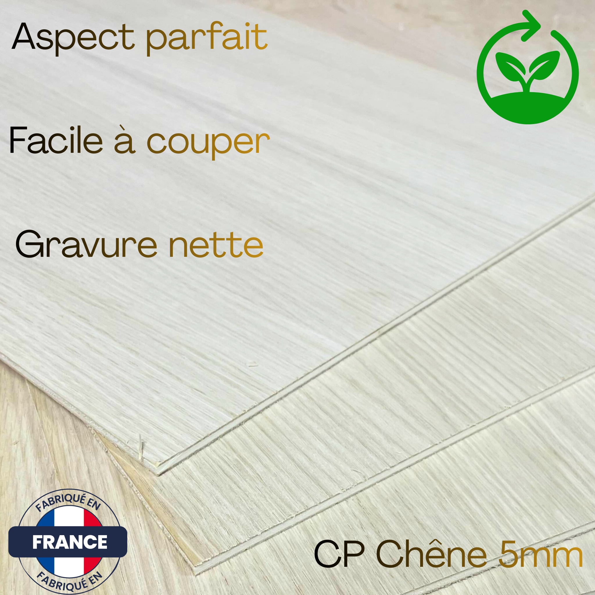 Contreplaqué Chêne qualité laser 5mm Bois sélectionné pour gravure et découpe laser