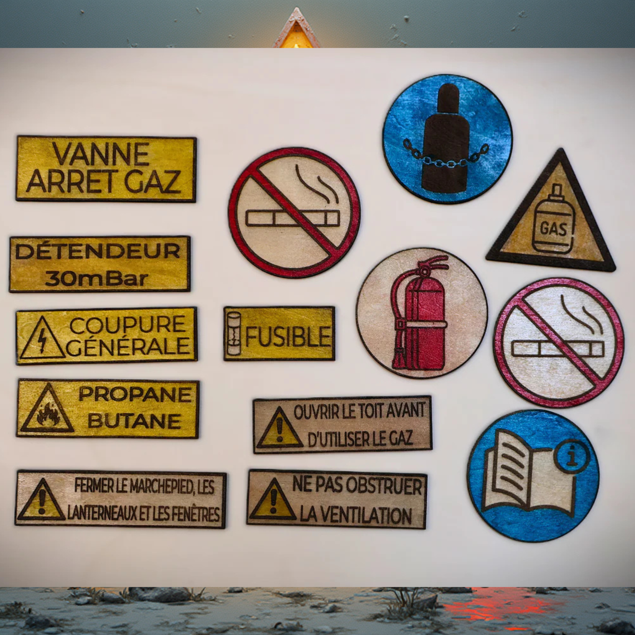 Étiquettes en bois VASP pour van aménagé