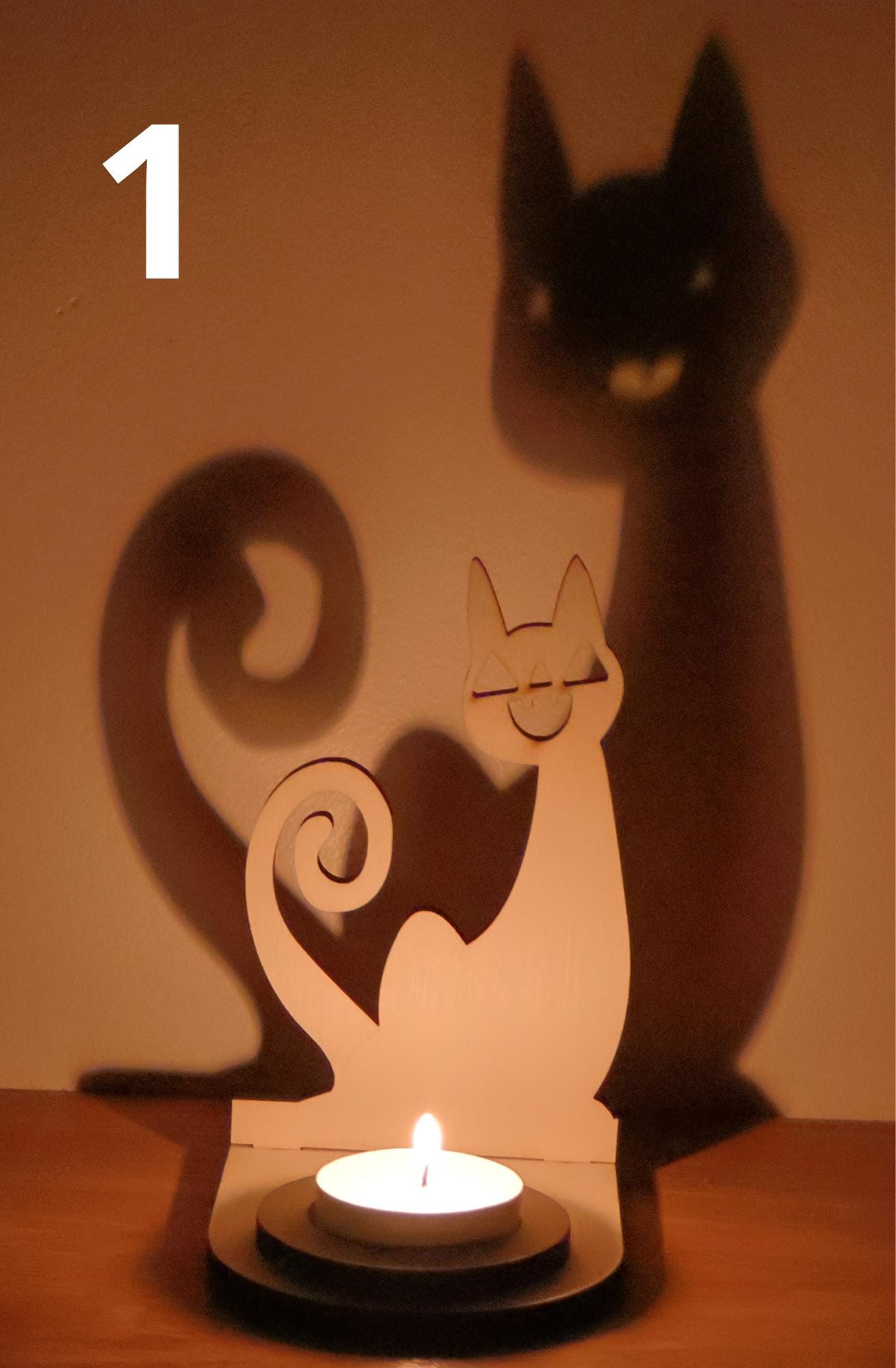 décoration halloween Support Bougie Halloween Chat Ombre Magique
