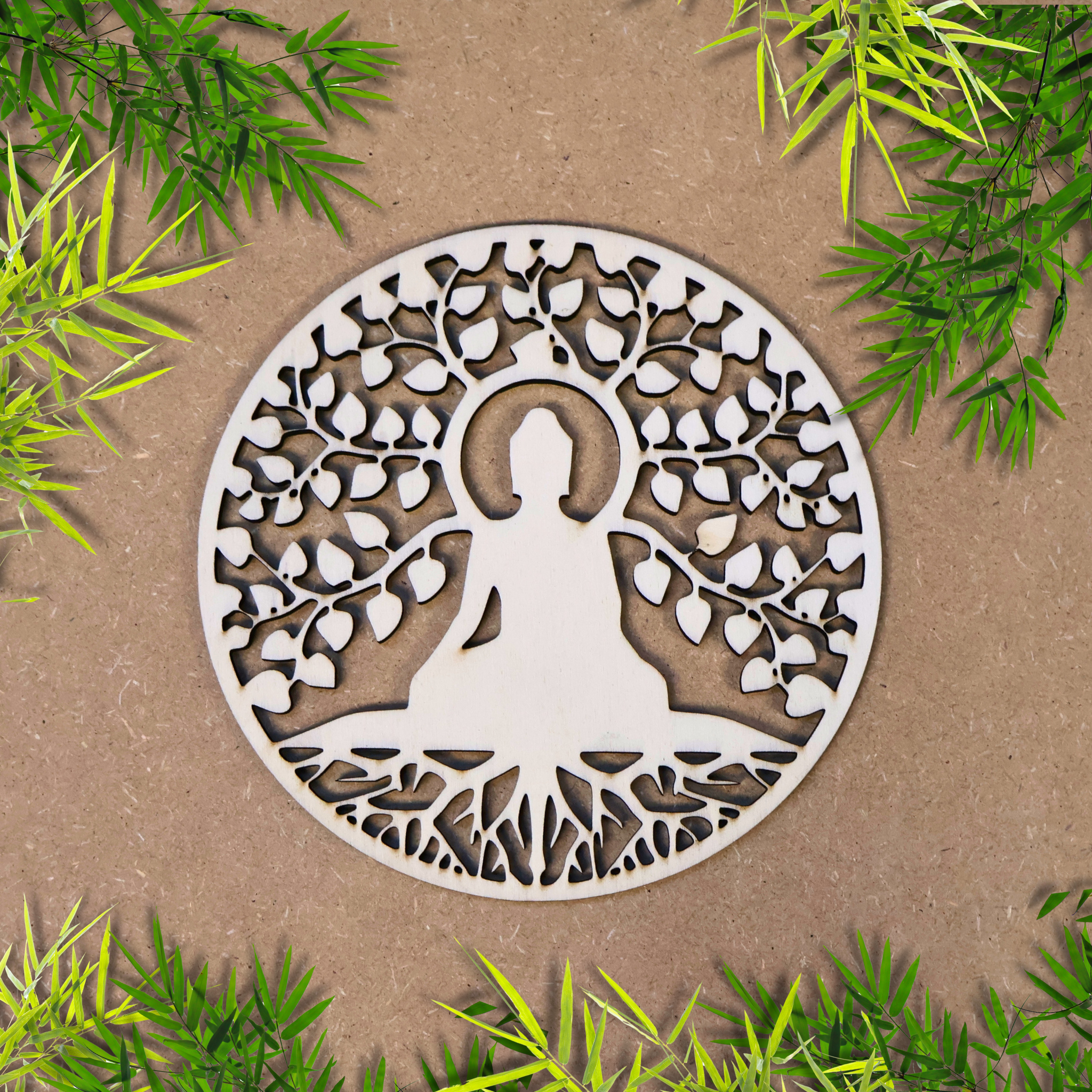 Décoration murale bois Mandala Fleur de Lotus, Bouddha, Arbre de Vie