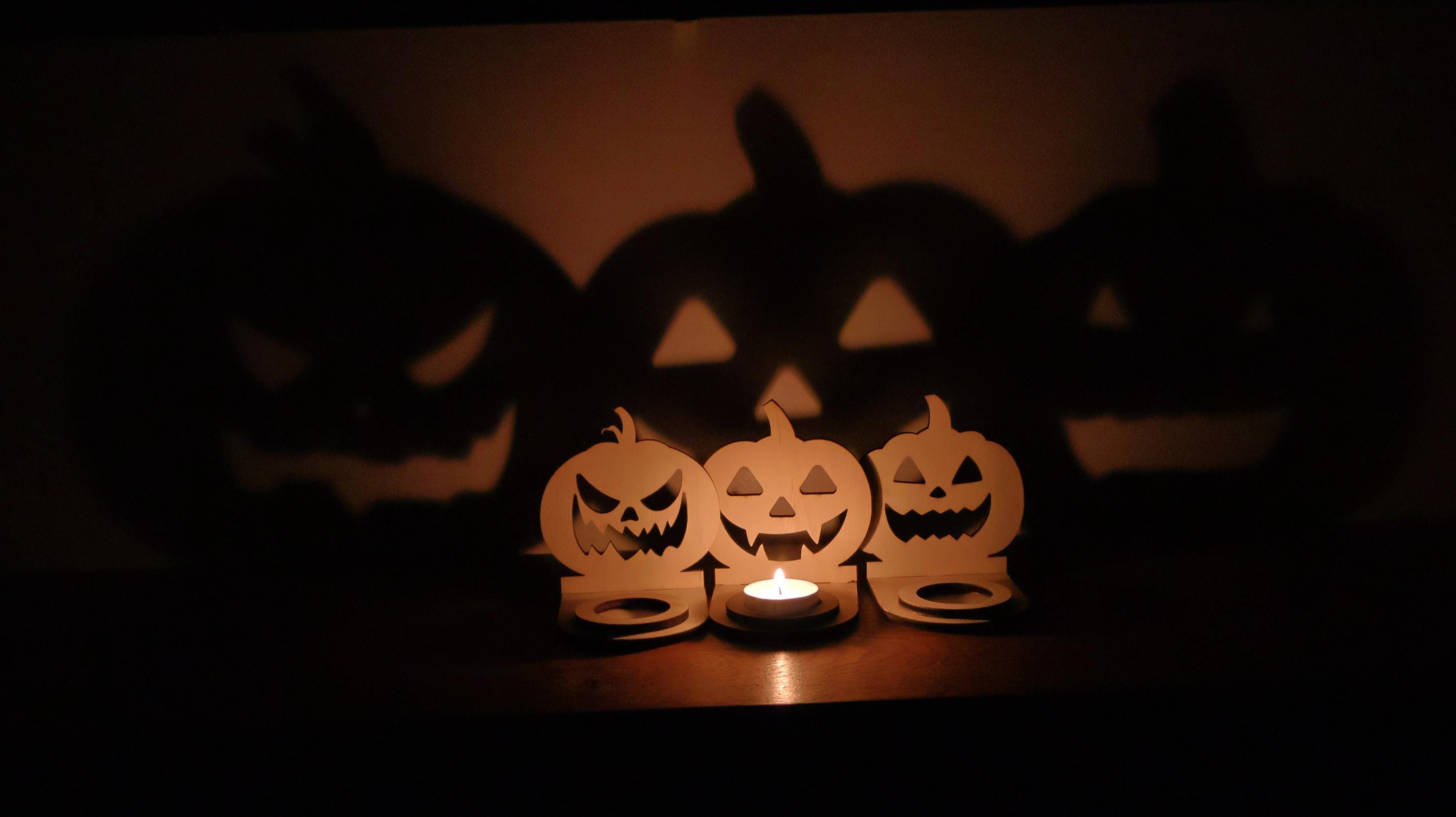 Décoration Halloween en bois Support Bougie Citrouille Ombre Magique Déco Fête & Cadeau