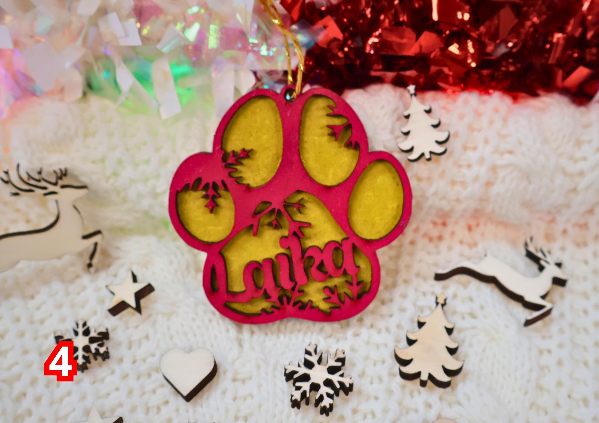 Boule de Noël personnalisée animaux Ornement de Noël avec prénom pour chien & chat Décoration Noël