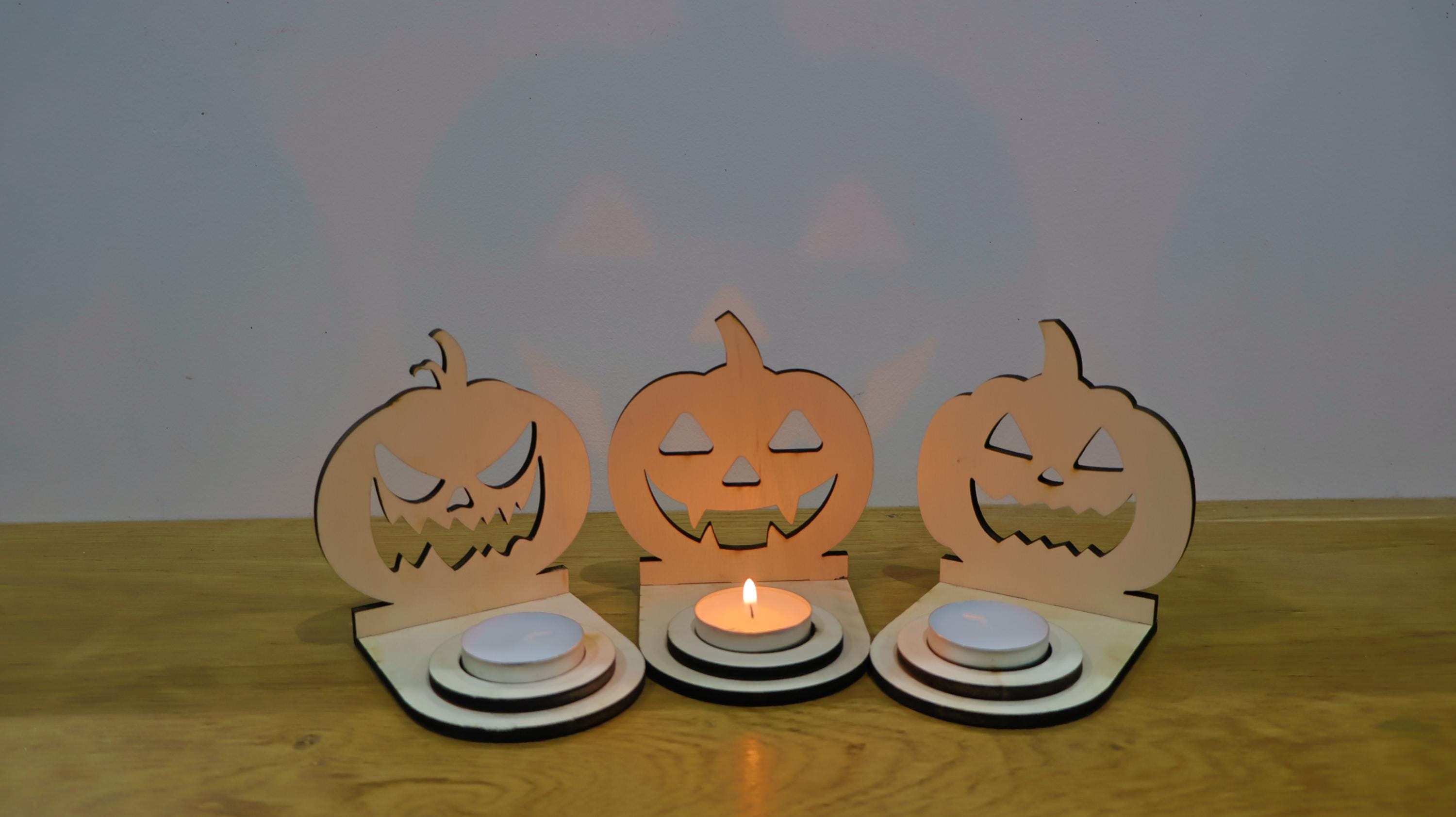 Décoration Halloween en bois Support Bougie Citrouille Ombre Magique Déco Fête & Cadeau