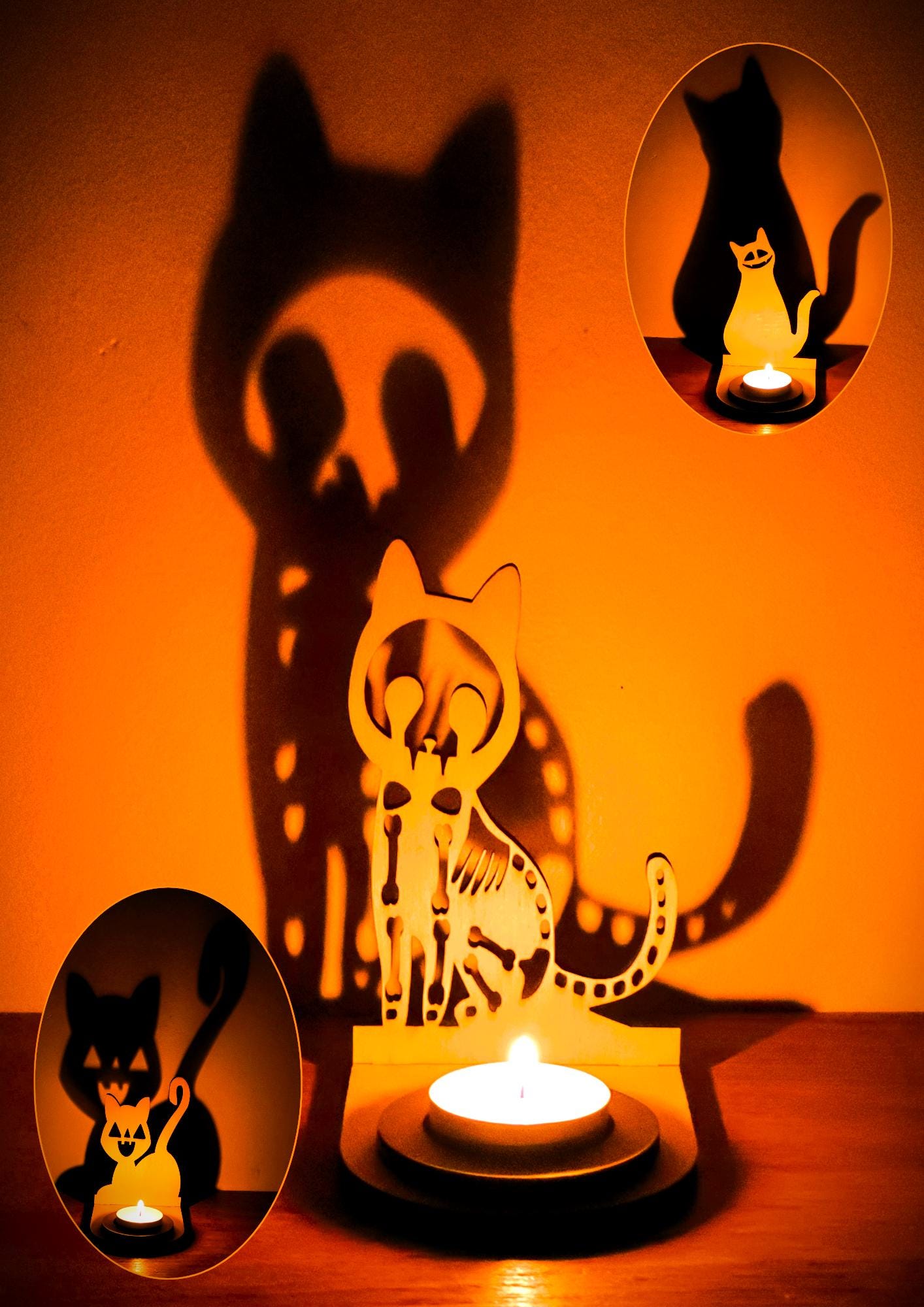 décoration halloween Support Bougie Halloween Chat Ombre Magique