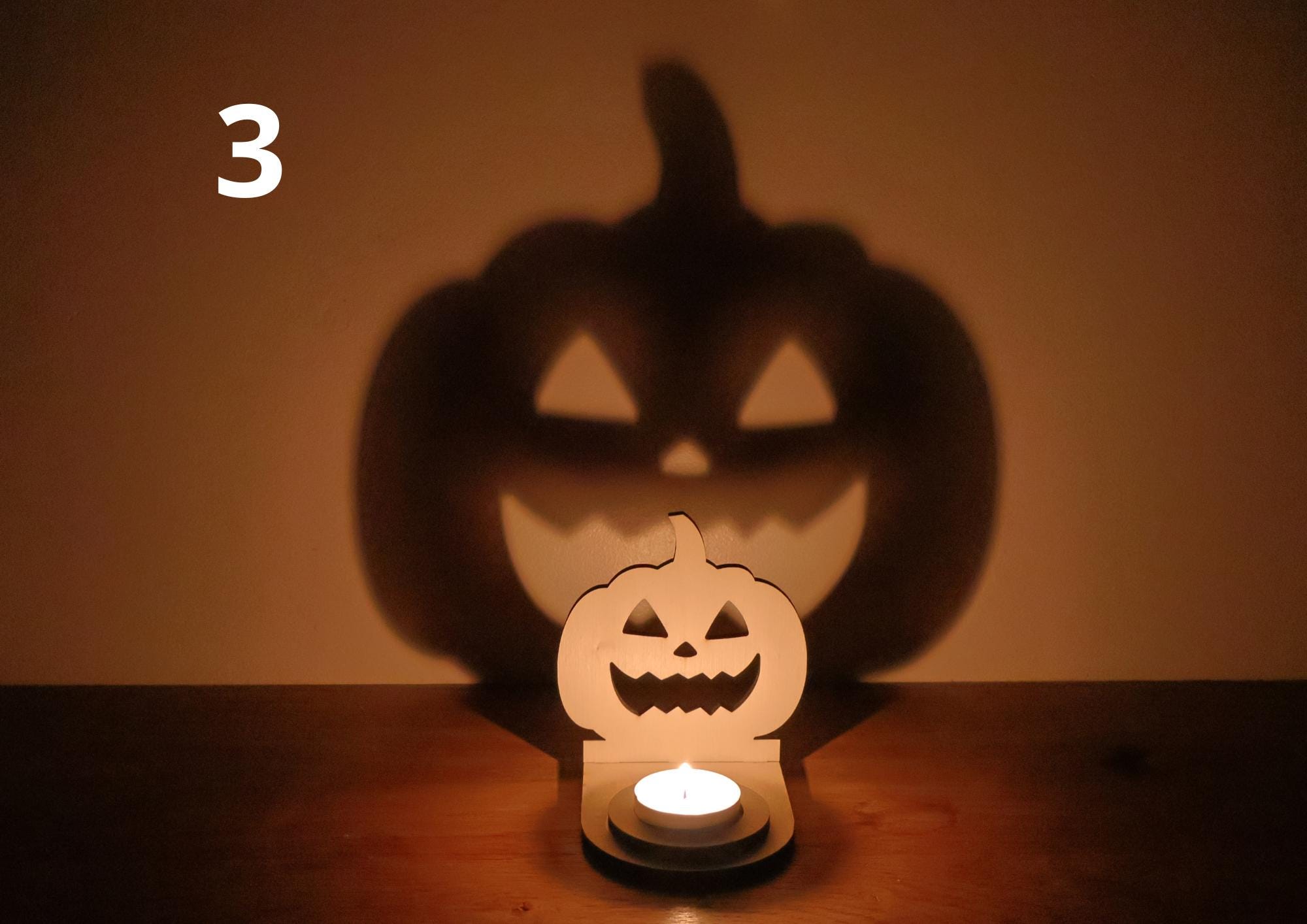 Décoration Halloween en bois Support Bougie Citrouille Ombre Magique Déco Fête & Cadeau