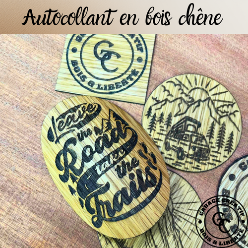 Autocollant en bois chêne personnalisé gravé au laser fabrication française
