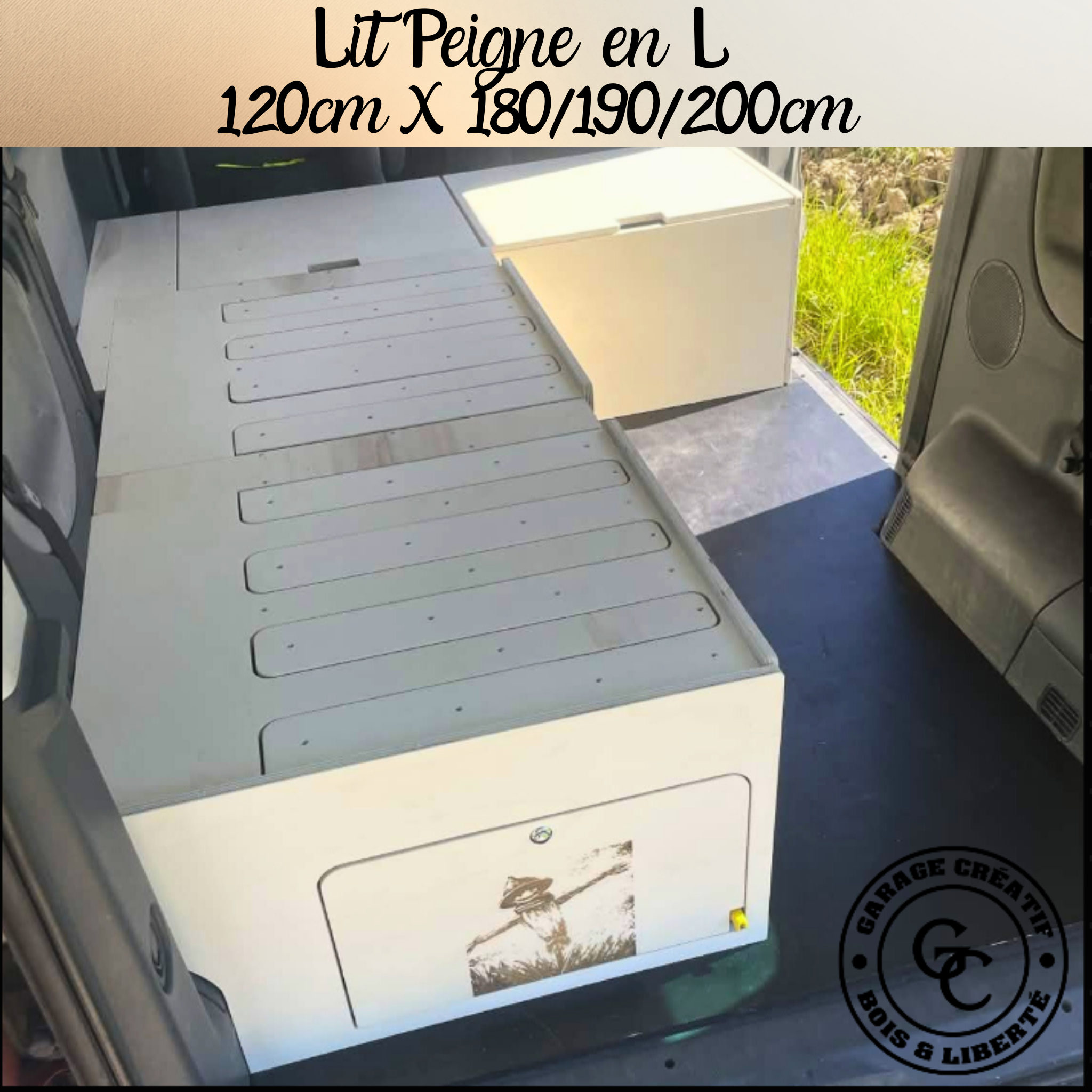 Lit Peigne en L (coffre) 120cmx180cm à 200cm