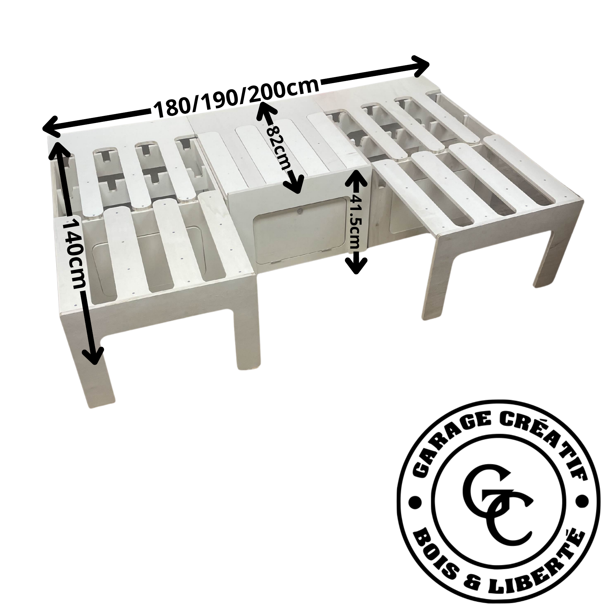Lit peigne en bois pour van aménagé Modulaire & rangement L140cm