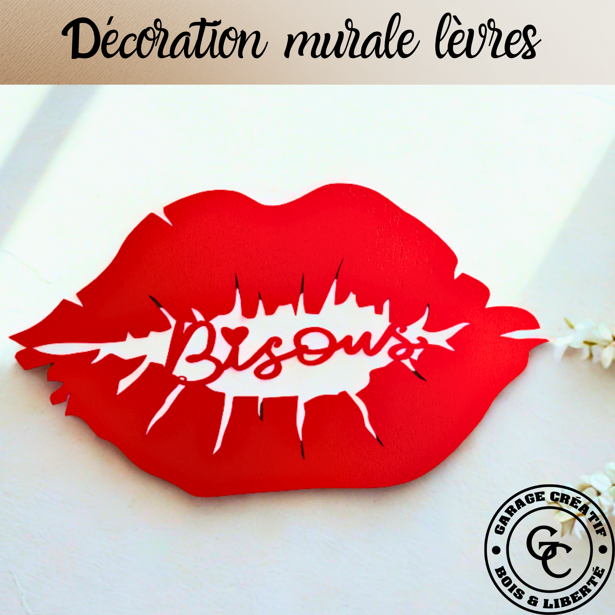 Décoration murale lèvres en bois personnalisée