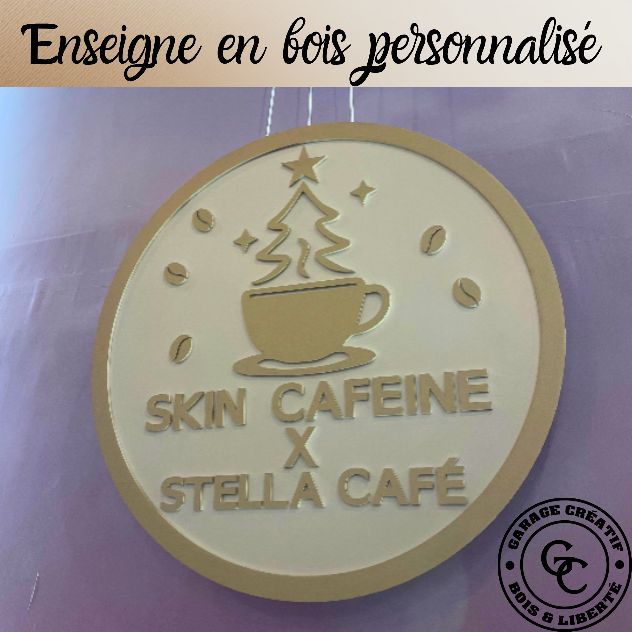 Logo en bois personnalisé peint à la main avec couleurs vives, enseigne murale artisanale pour boutique