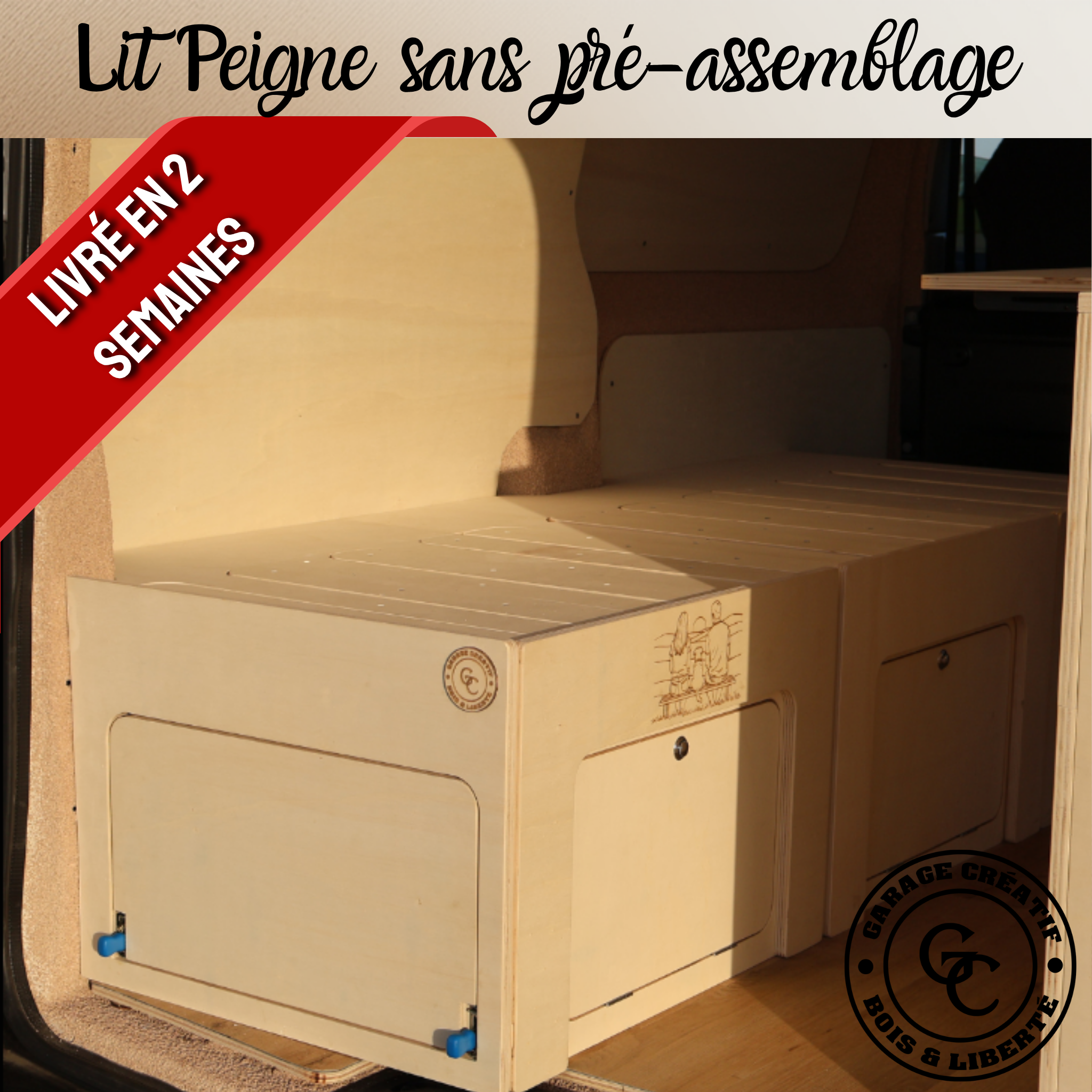 Lit peigne pré-assemblé  fabrication artisanale 100%française. Bois de qualité et durable. Dimension variable