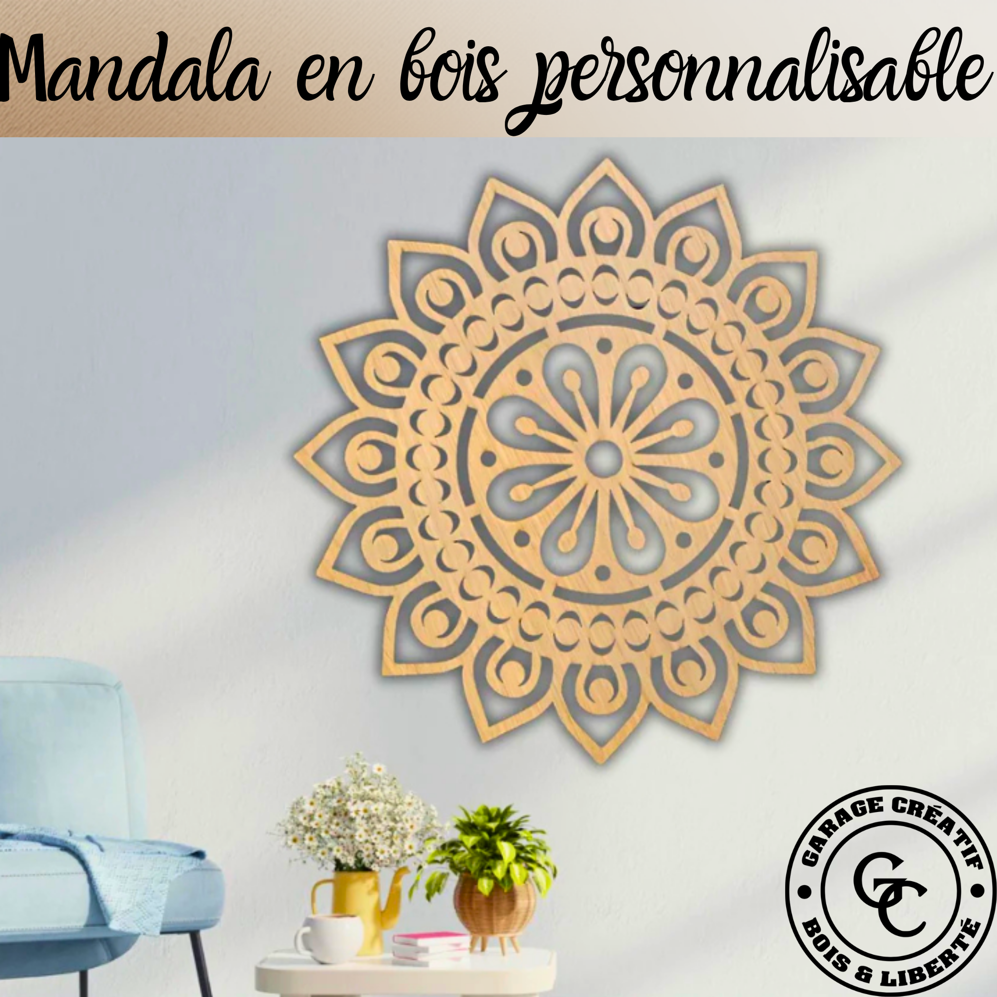 Mandale en bois personnalisé. Mandala en chêne, fabrication artisanal