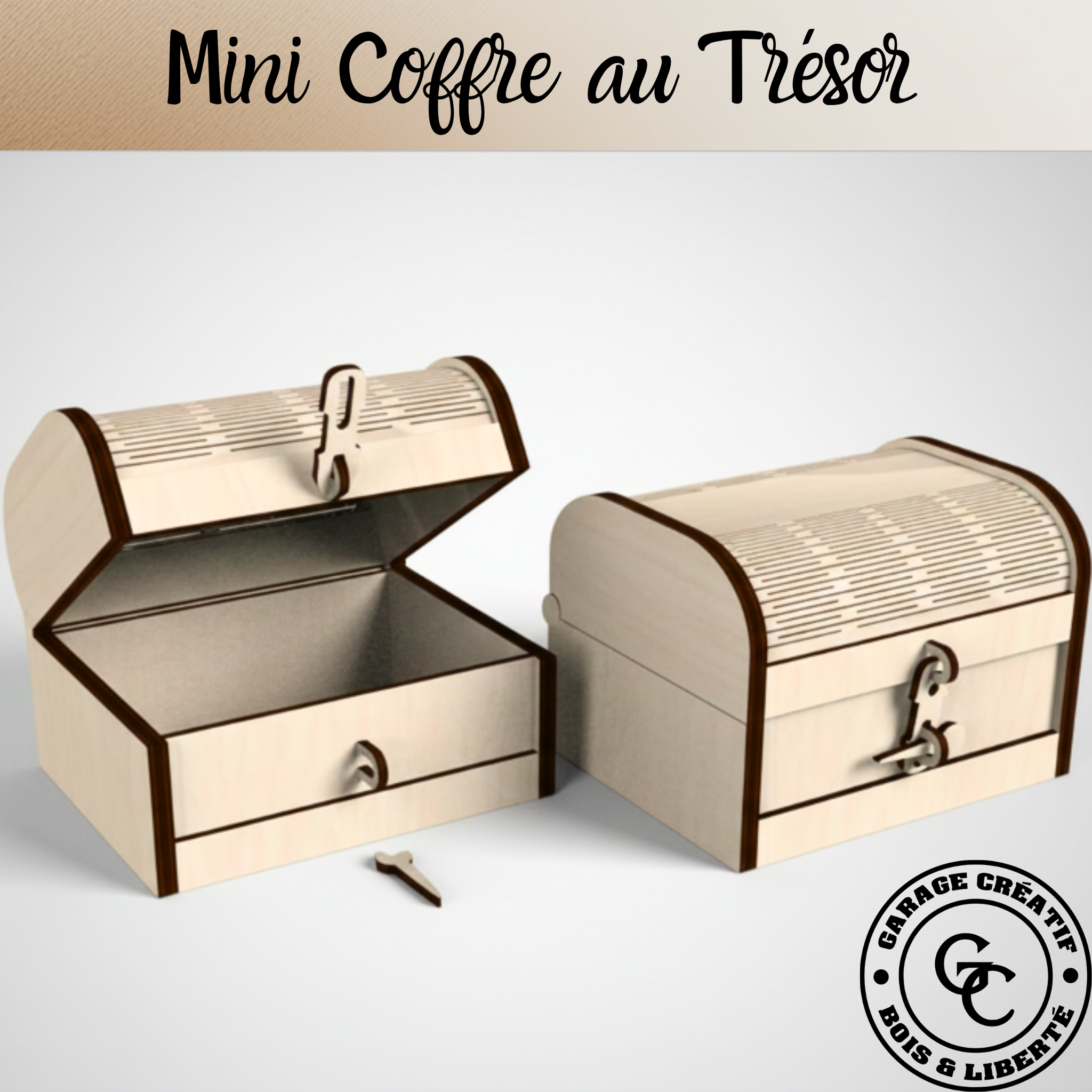 Mini coffre au trésor artisanal en peuplier avec fermoir en bois et finition courbée