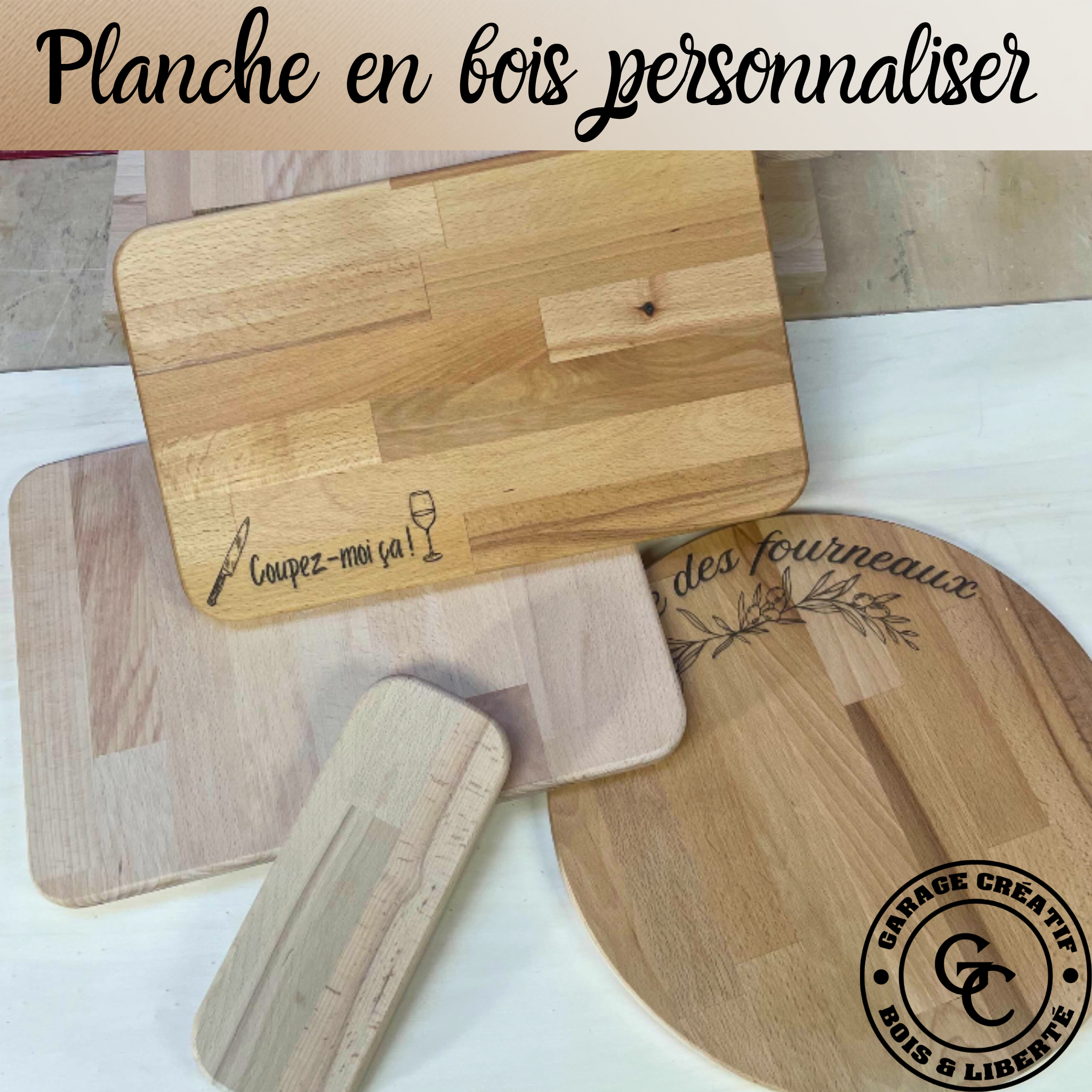 Planche à découper personnalisée en hêtre massif avec gravure sur mesure 