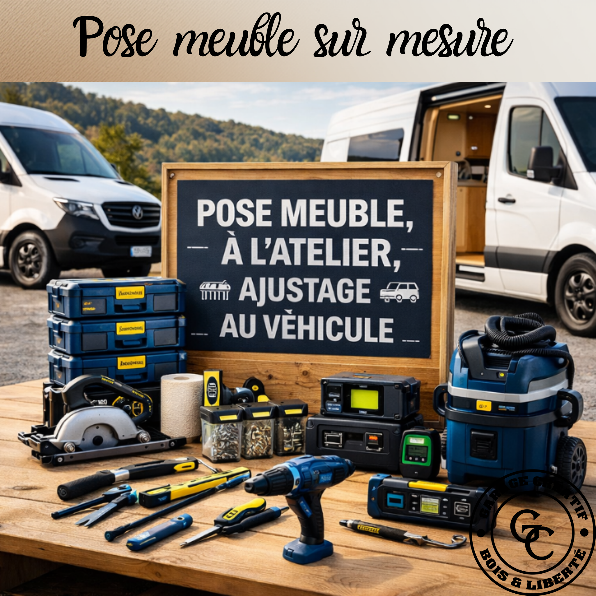 Pose de vos meubles sur mesure dans votre van à l'atelier