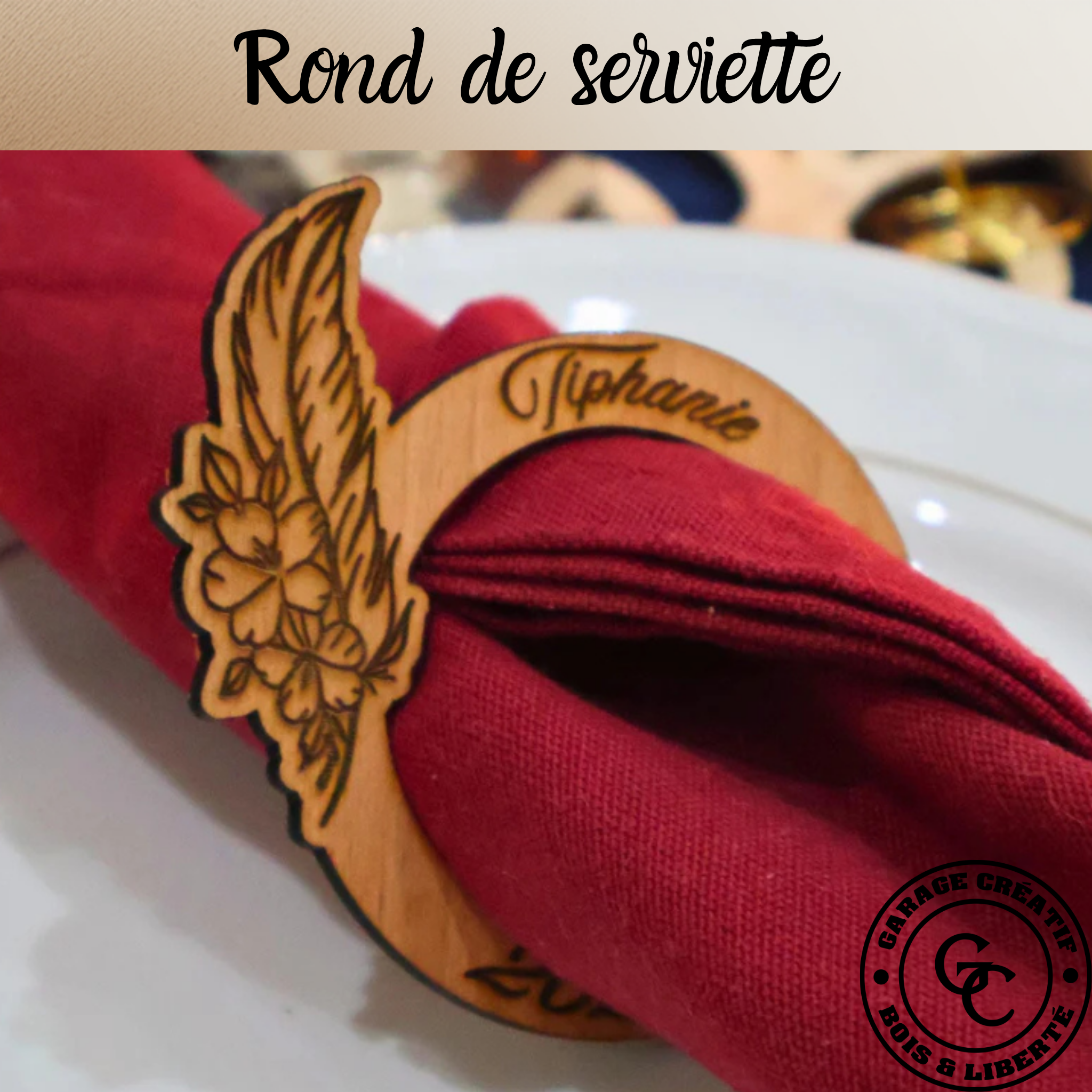 Rond de serviette de table en bois personnalisé pour évènement
