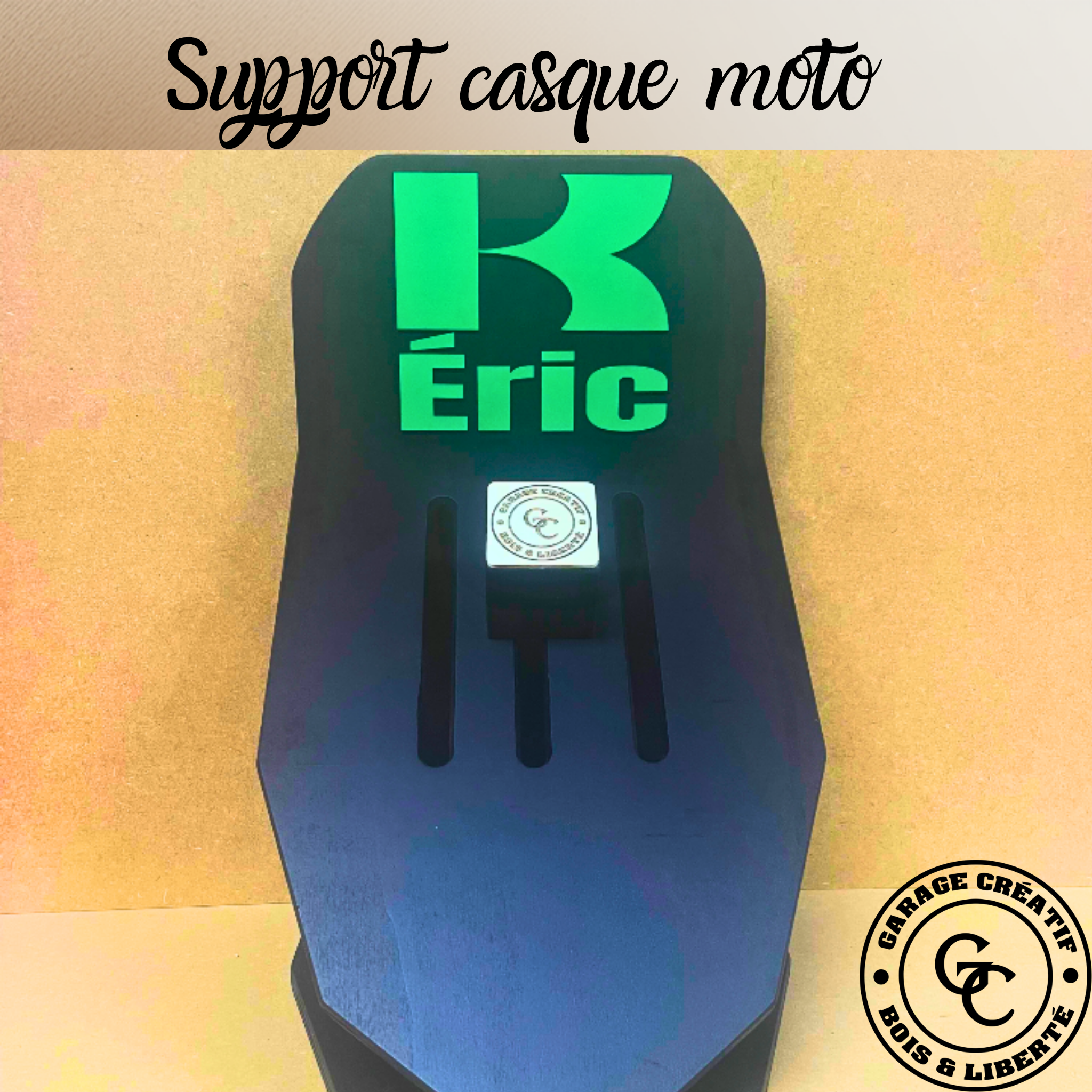 Support casque personnalisable en bois. Création artisanal