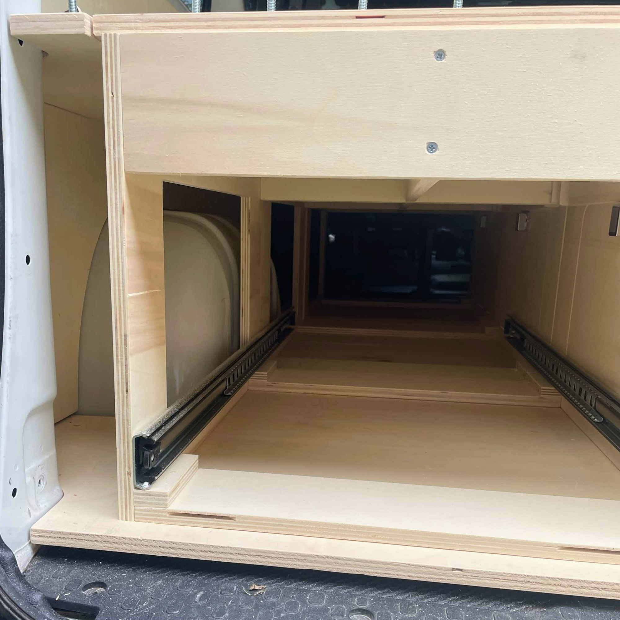 Modular wooden comb bed for camper van with storage, 120cm long