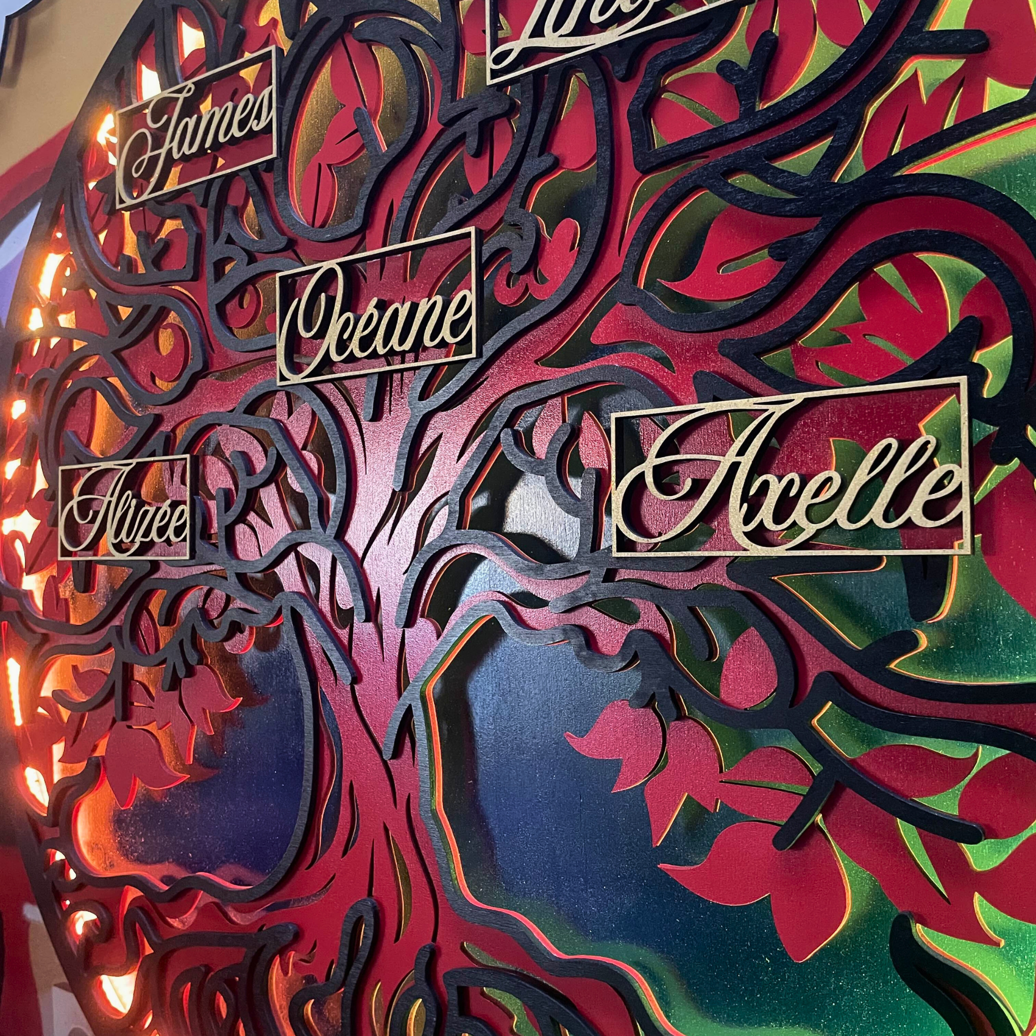 Arbre de Vie Lumineux Personnalisé en Bois - Vue d'ensemble avec socle
