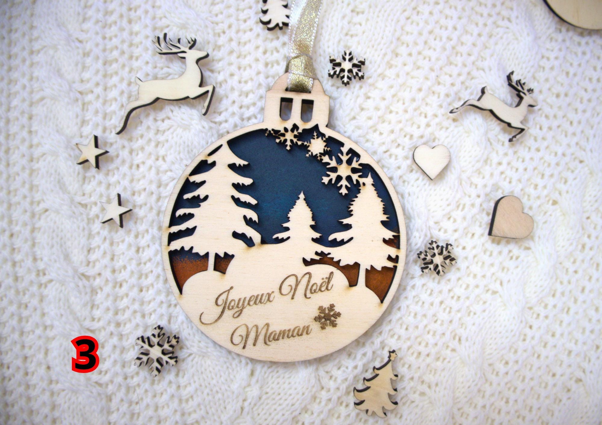 Boule de Noël personnalisée famille Prénoms gravés & couleur au choix Ornement