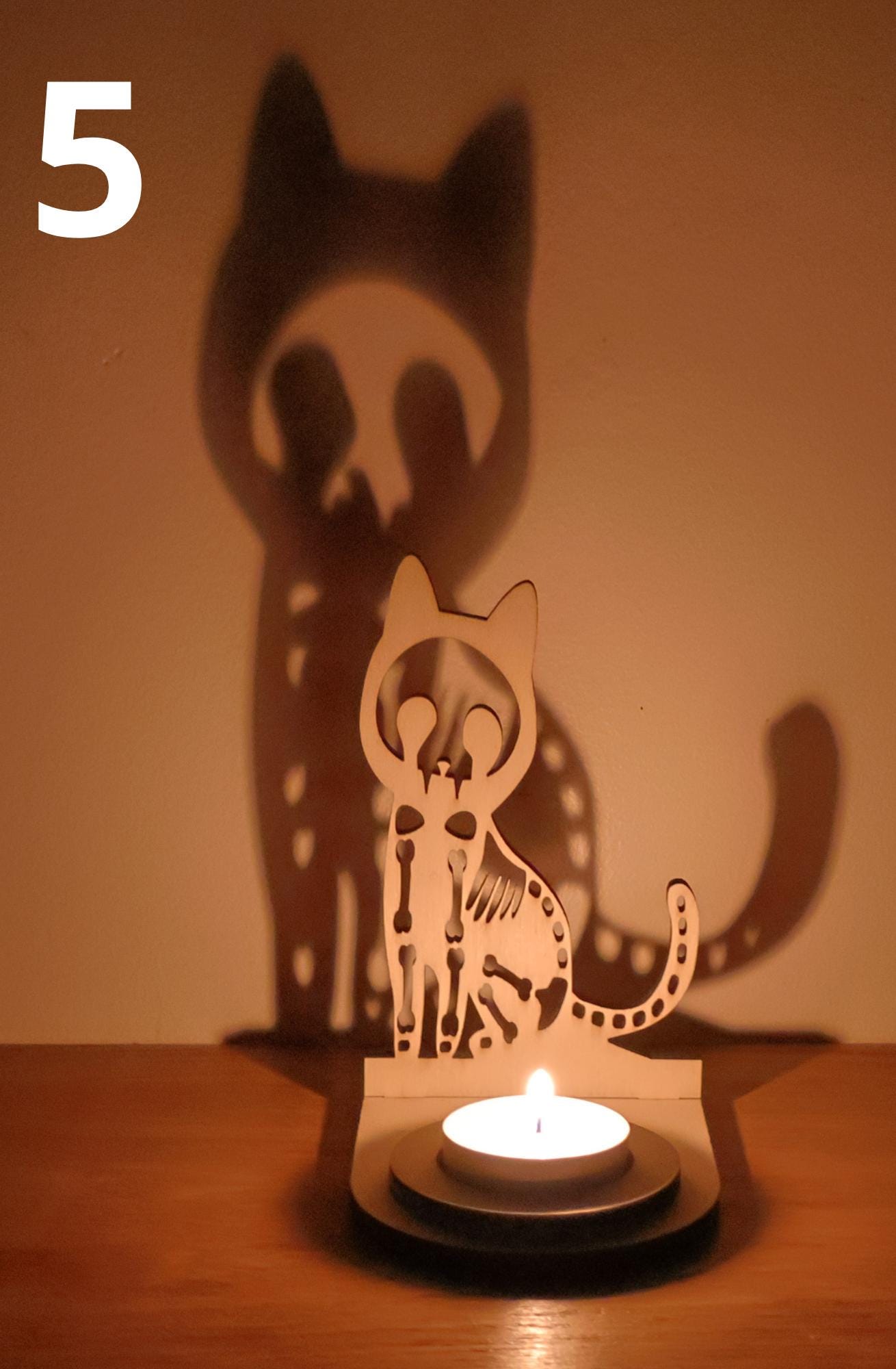 décoration halloween Support Bougie Halloween Chat Ombre Magique