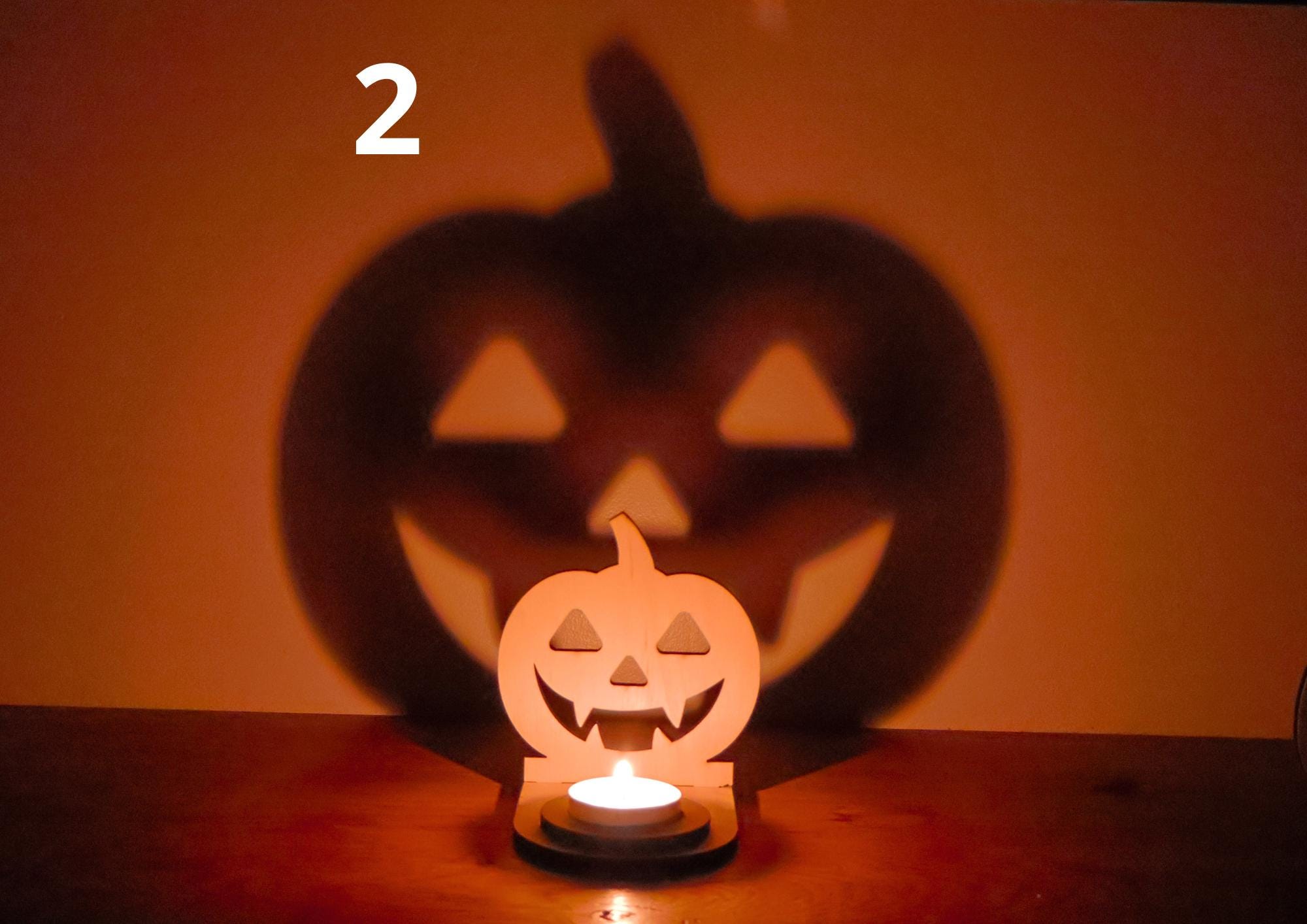 Décoration Halloween en bois Support Bougie Citrouille Ombre Magique Déco Fête & Cadeau